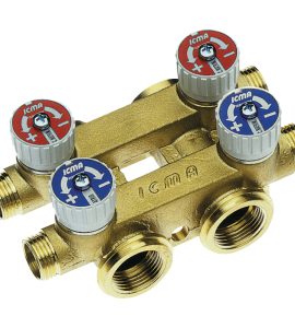 COLLETTORE COMPLANARE DOPPIO COMPONIBILE CON RUBINETTI ICMA 3/4" (2x2) - 1/2"M (2x2)
