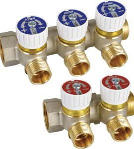 COLLETTORE LINEARE MASCHIO/FEMMINA 1" CON RUBINETTI MOD.227 ICMA 3 vie da 1/2"M