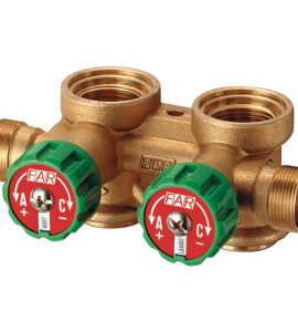 COLLETTORE COMPLANARE SINISTRO GIALLO 3/4" CON VALVOLE DI ARRESTO FAR 2 vie 24x19
