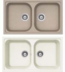 LAVELLO SINTETICO 2 VASCHE INCASSO "LITHOS" Avena 58 - 86x50 cm