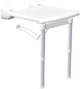 SEDILE DOCCIA A MURO RIBALTABILE ANTISCIVOLO CON GAMBE TELESCOPICHE Anodizzato - P.51 x L.42