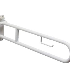 BARRA DI SOSTEGNO RIBALTABILE CON PORTA CARTAIGIENICA BIANCA 85 cm