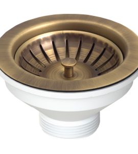 PILETTA IN OTTONE ANTICATO PER LAVELLO CUCINA CON FORO Ø90 STP 1"1/2 x Ø114 mm