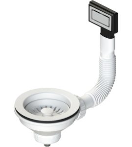 PILETTA BIANCA PER LAVELLO CUCINA CON FORO Ø90 CTP RETTANGOLARE 1"1/2 x Ø114 mm
