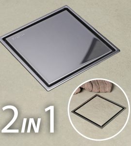 SIFONE PER DOCCIA A PAVIMENTO A SCOMPARSA/PORTAPIASTRELLE 15x15 cm - Scarico Ø50