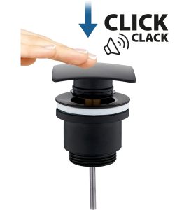 PILETTA CLICK CLACK QUADRATA PER LAVABO NERO OPACO 1"1/4 x 68 mm