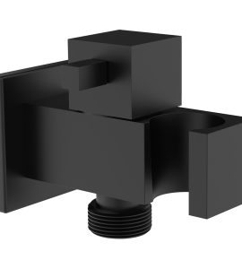 PRESA ACQUA CON RUBINETTO E SUPPORTO A MURO QUADRATO NERO OPACO 1/2" M/M
