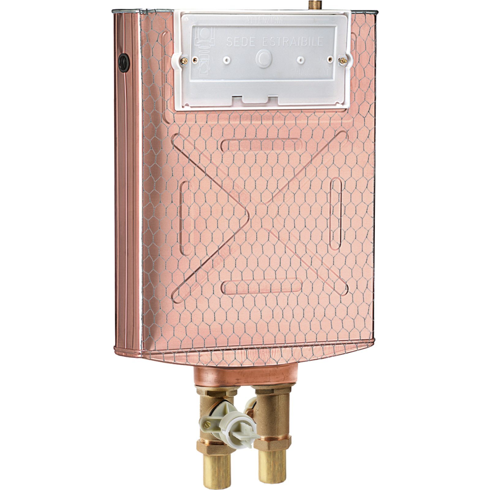 CASSETTA DI SCARICO AD INCASSO IN RAME DOPPIO TASTO 10 lt + Placca