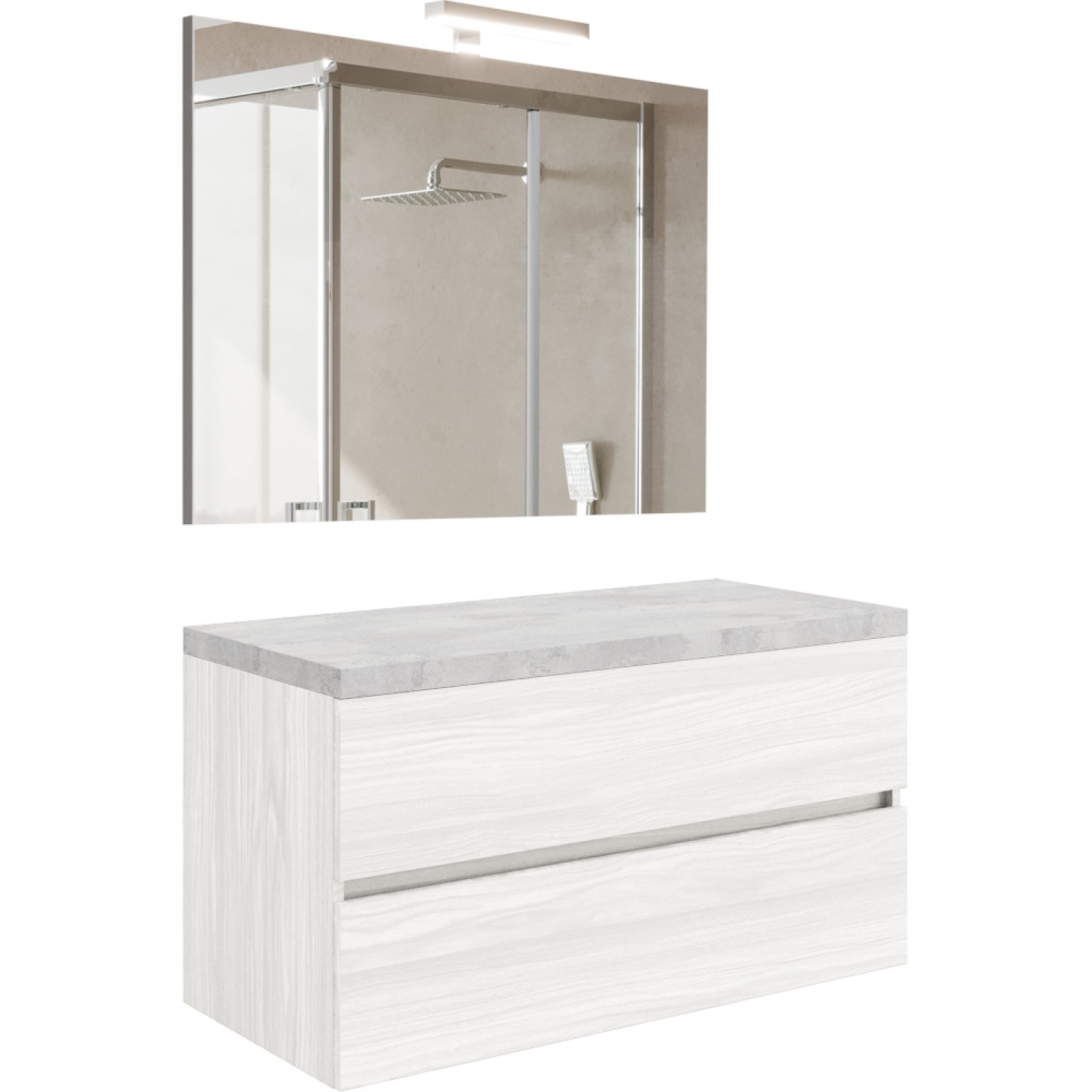 COMPOSIZIONE MOBILE DA BAGNO "EASY TOP 100" SOSPESA Rovere Bianco/ Beton
