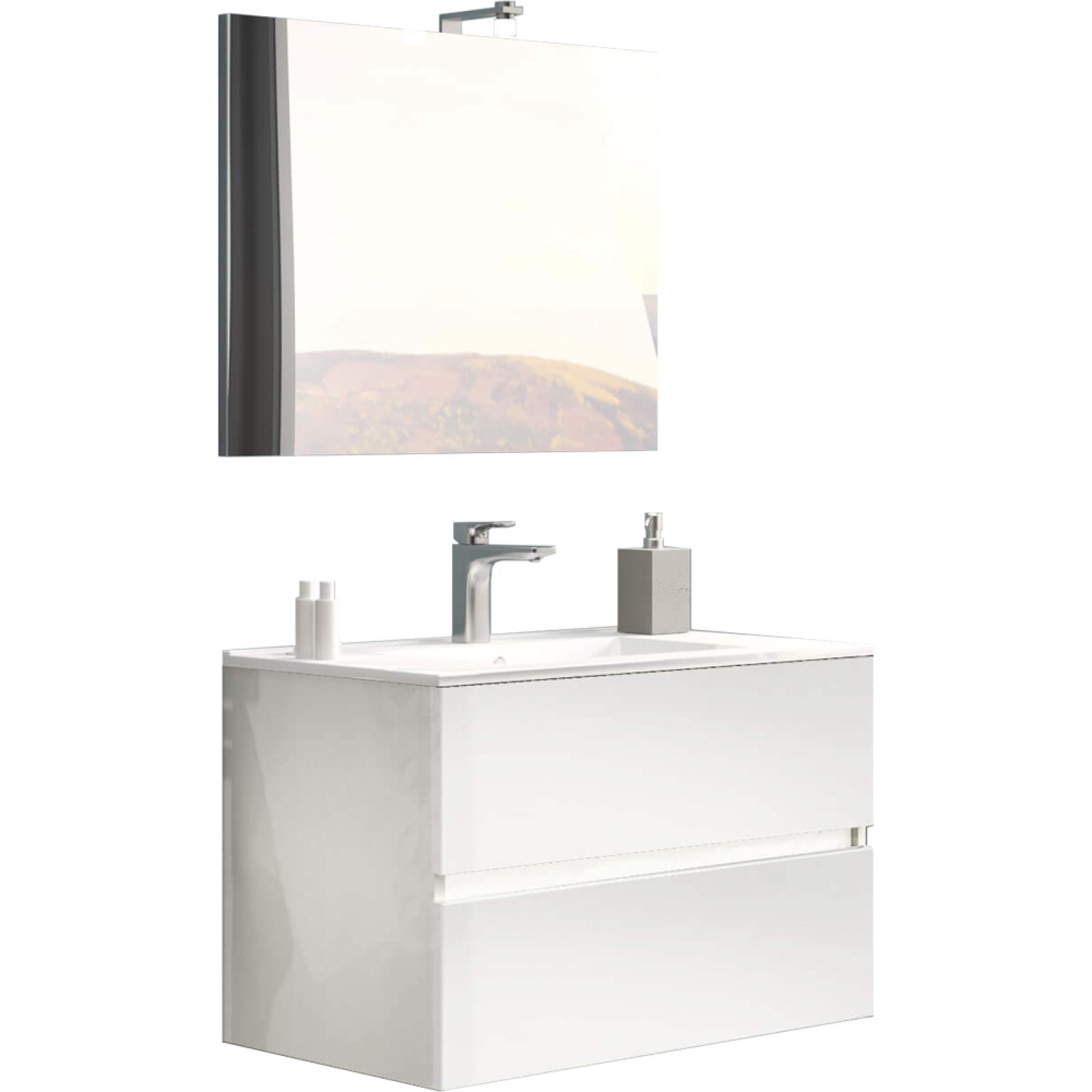 COMPOSIZIONE MOBILE DA BAGNO "EASY 80" BIANCO LUCIDO Sospeso