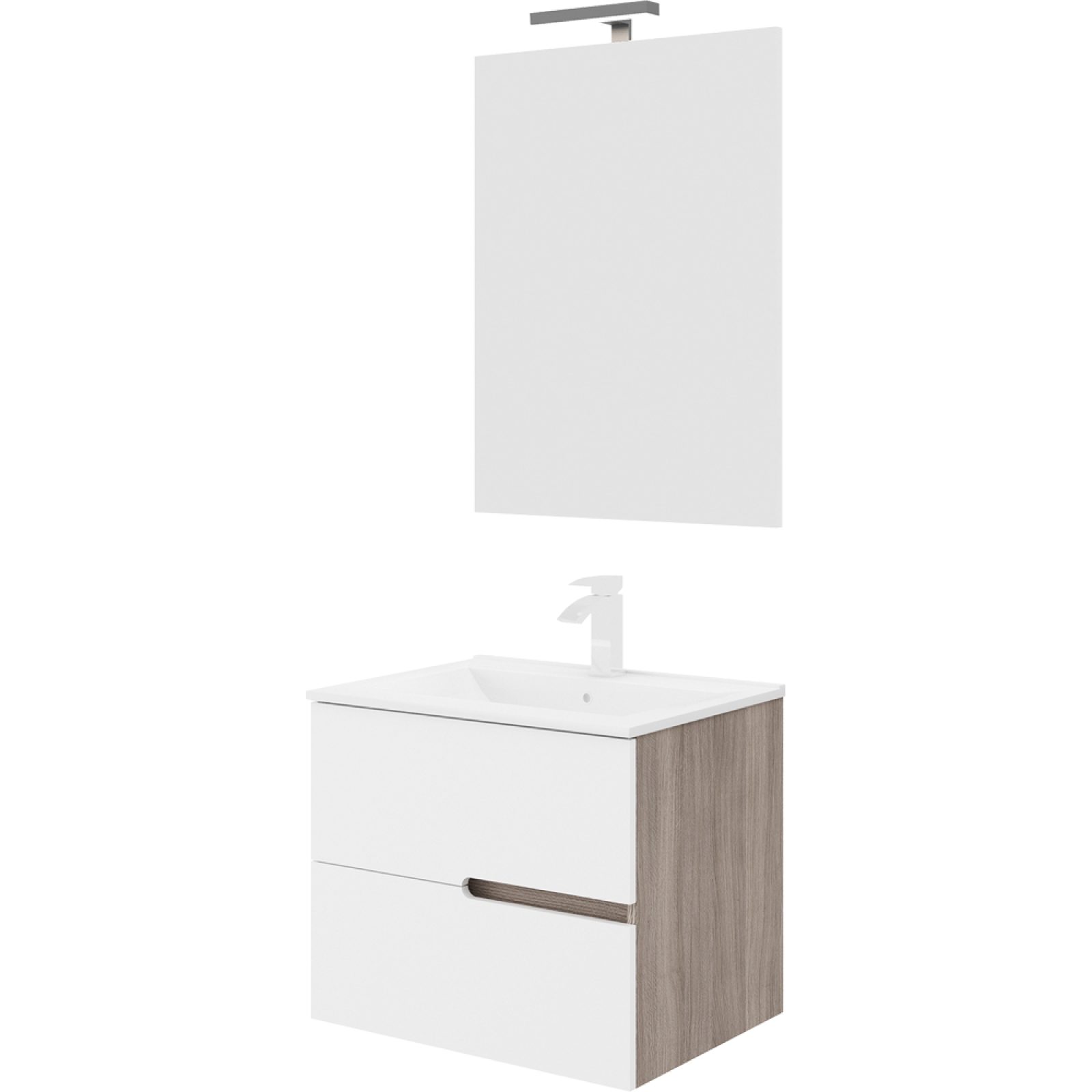 COMPOSIZIONE MOBILE DA BAGNO "EVA60" Rovere Fumo/ Bianco Lucido