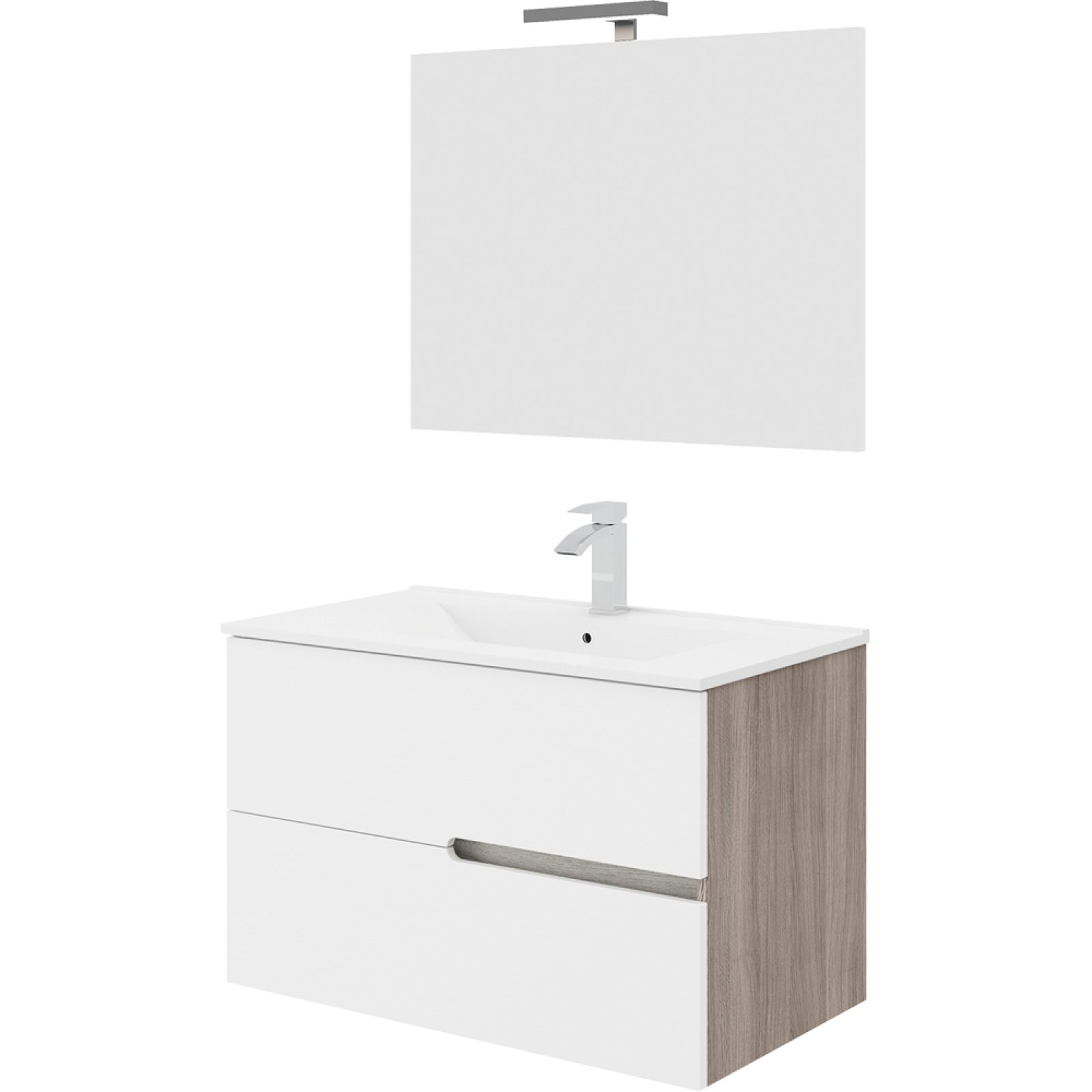 COMPOSIZIONE MOBILE DA BAGNO "EVA80" Rovere Fumo/ Bianco Lucido