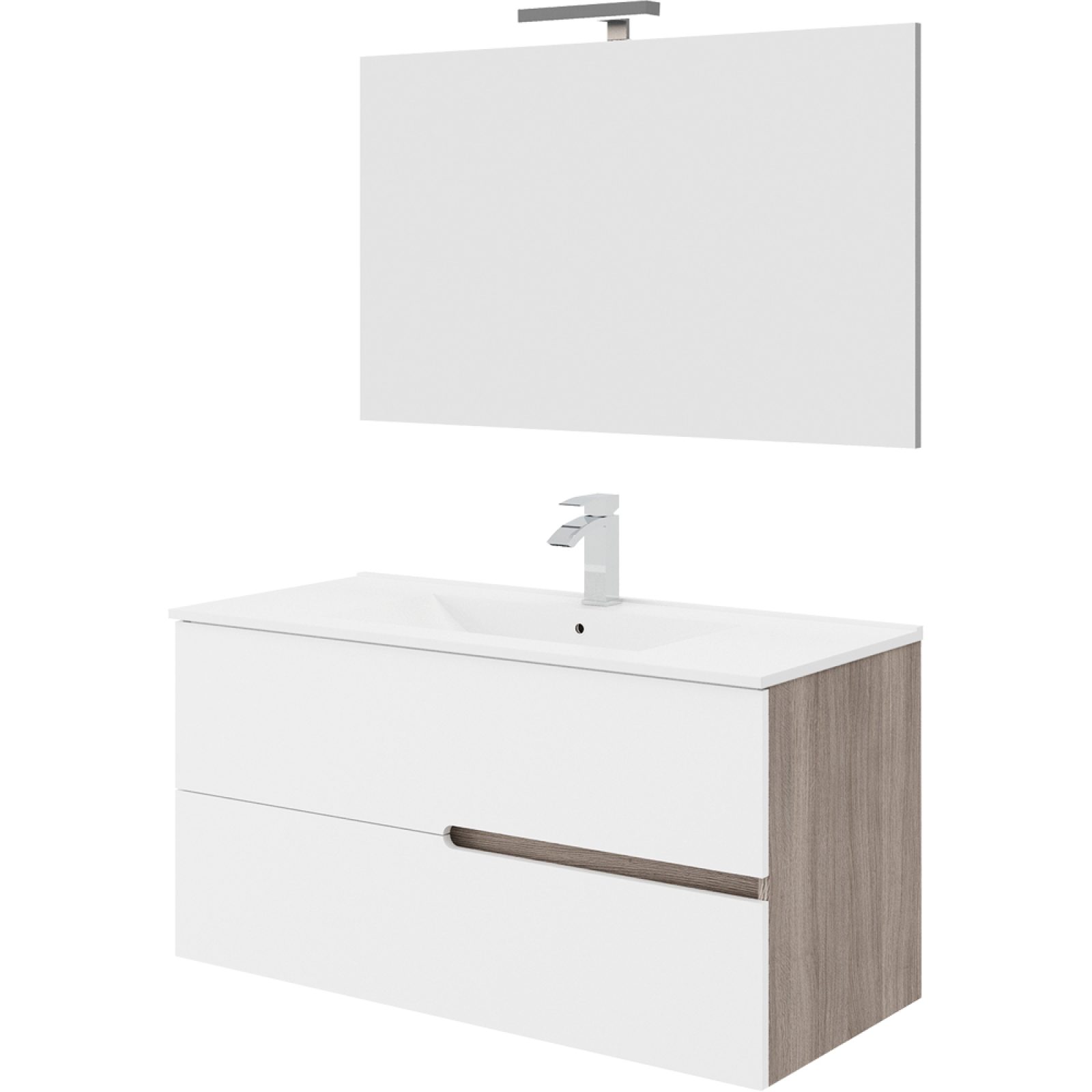 COMPOSIZIONE MOBILE DA BAGNO "EVA100" Rovere Fumo/ Bianco Lucido