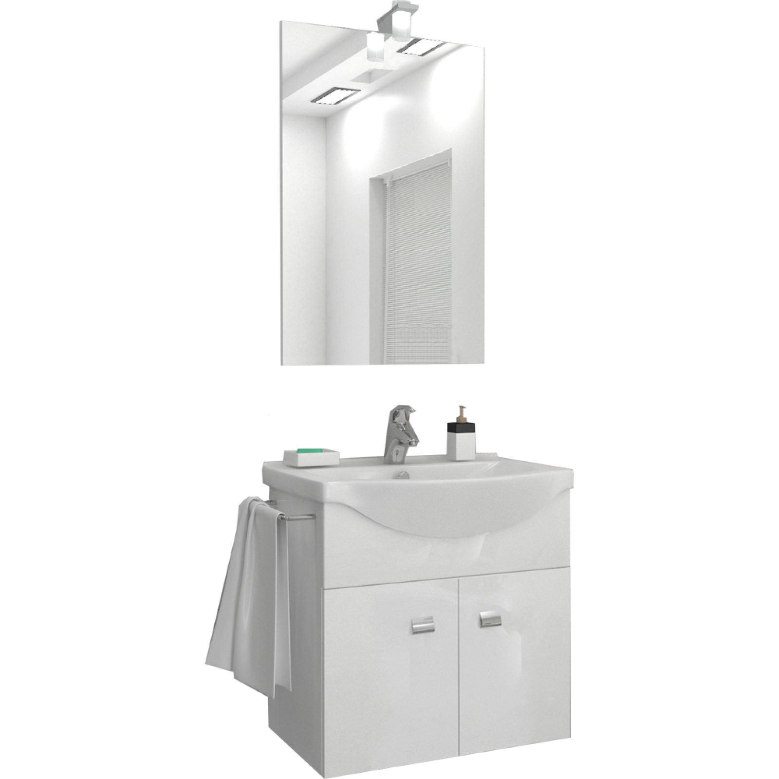 COMPOSIZIONE MOBILE DA BAGNO "EMMA" SOSPESA  Bianco Lucido - cm 55