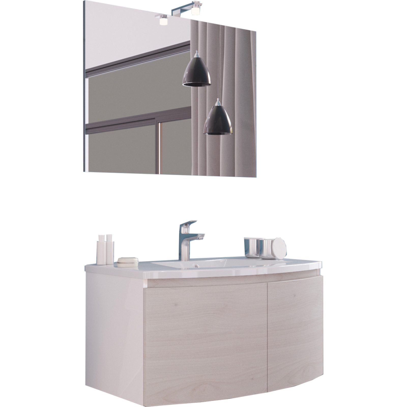 COMPOSIZIONE MOBILE DA BAGNO "GIULIA 02" SOSPESA Legno nordico/ Bianco lucido
