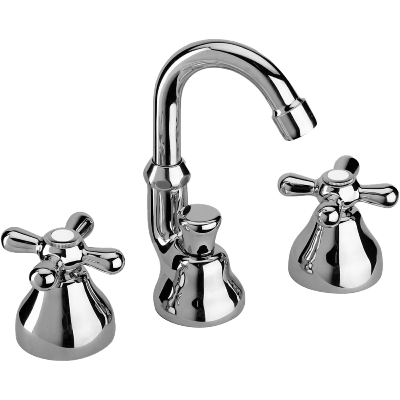 BATTERIA BIDET A TRE FORI CON BOCCA ALTA ORIENTABILE "LIBERTY" Cromo + Piletta 1"1/4