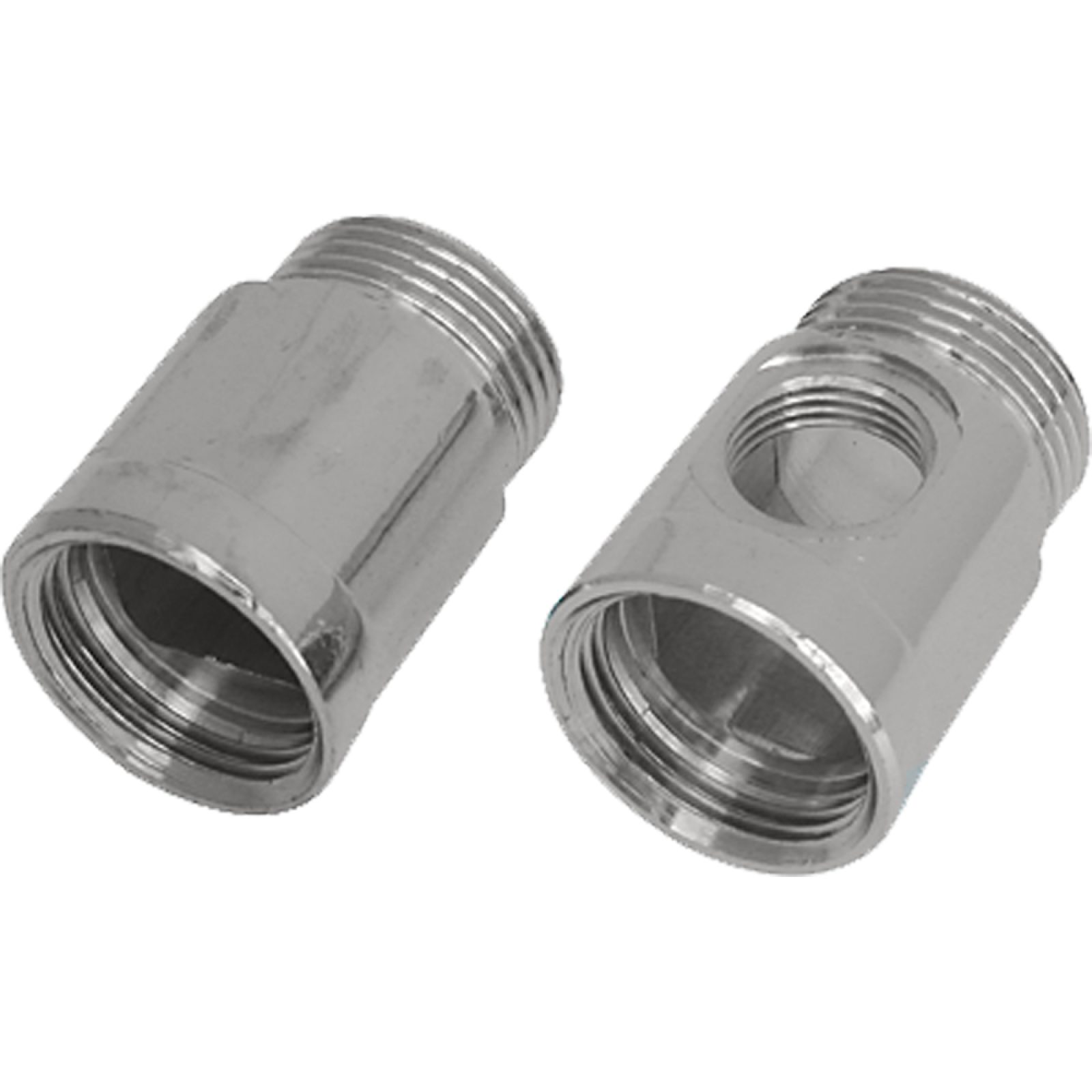 COPPIA DISTANZIALI RETROGRUPPO IN OTTONE CROMATO 3/4"MF c/foro 3/8" + 3/4"MF cieco