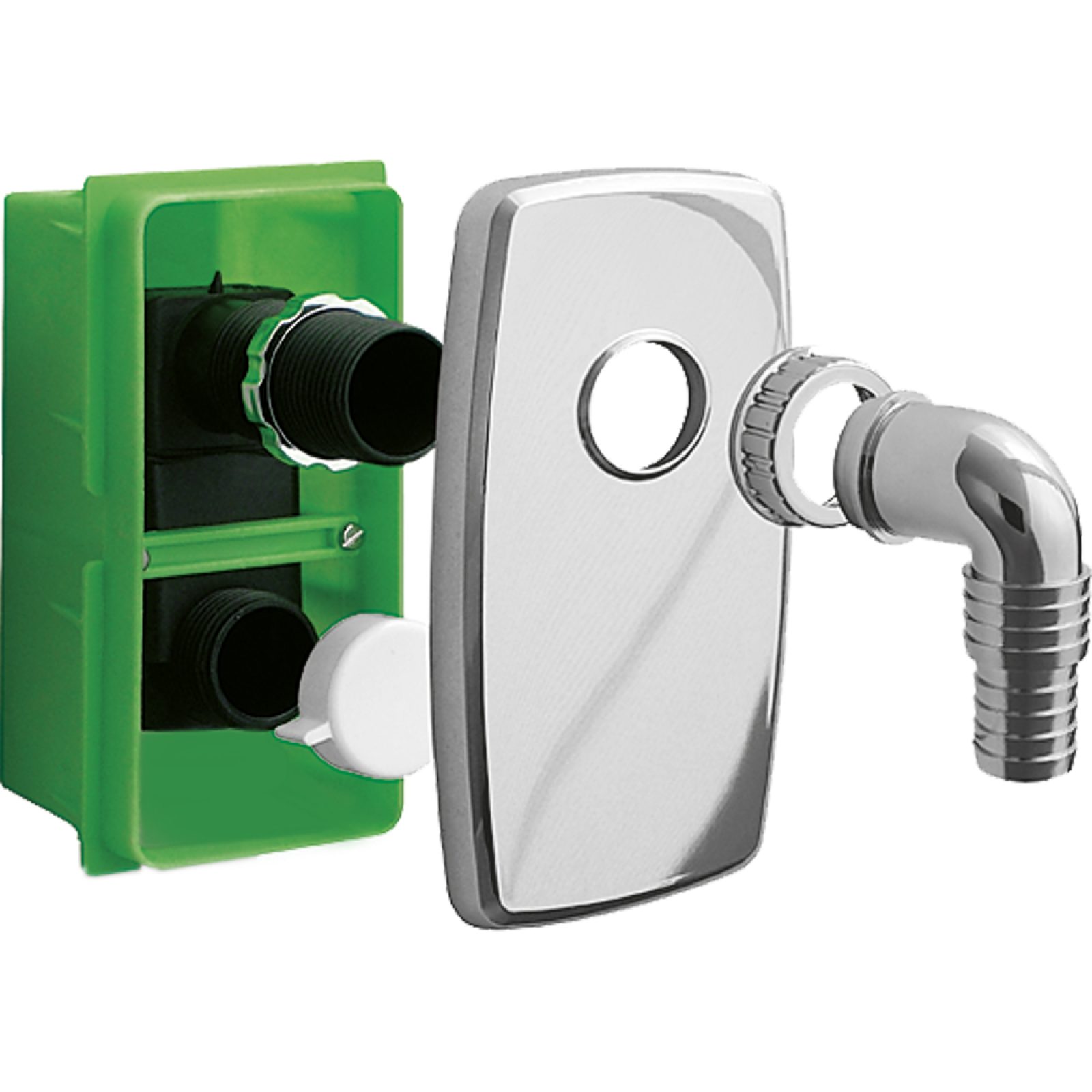 SIFONE INCASSO LAVATRICE O LAVASTOGLIE "COMPACT" CON BOX Placca Cromata