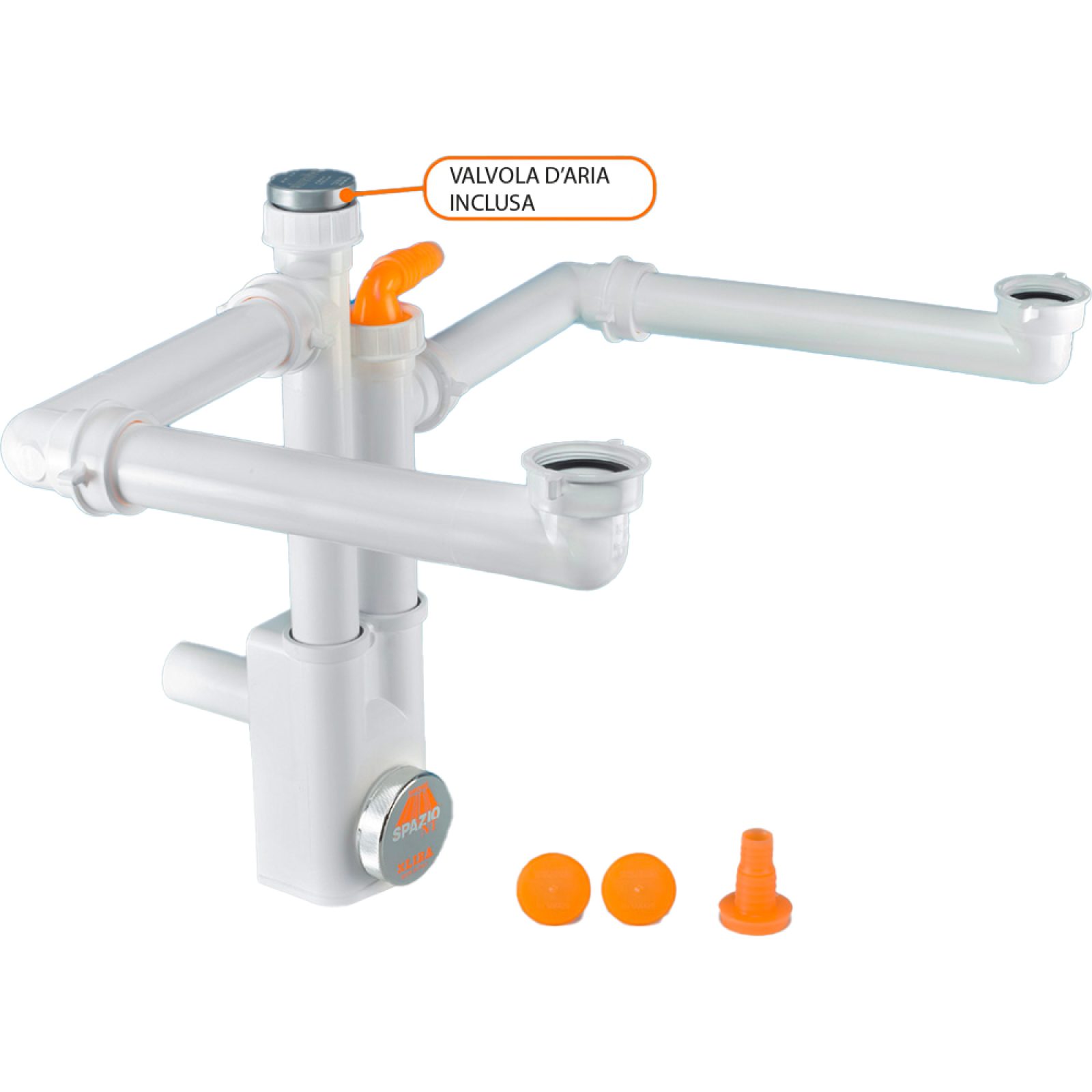 SIFONE SALVASPAZIO PER LAVELLO A 2 VIE "SPAZIO 2 NT" ISPEZIONABILE 1"1/2 x Ø 40 mm