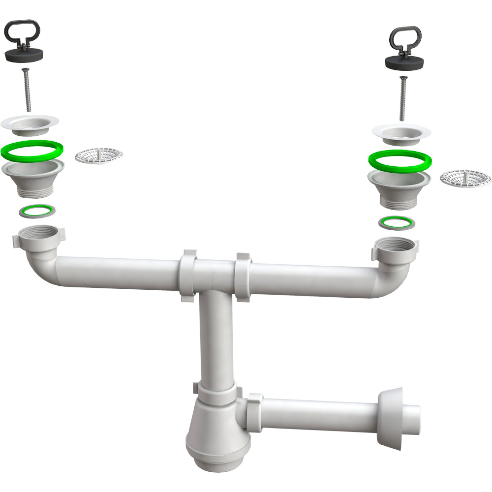 SIFONE PER LAVELLO A 2 VIE "PARIGI" COMPLETO DI PILETTA 1"1/4 x Ø32 mm