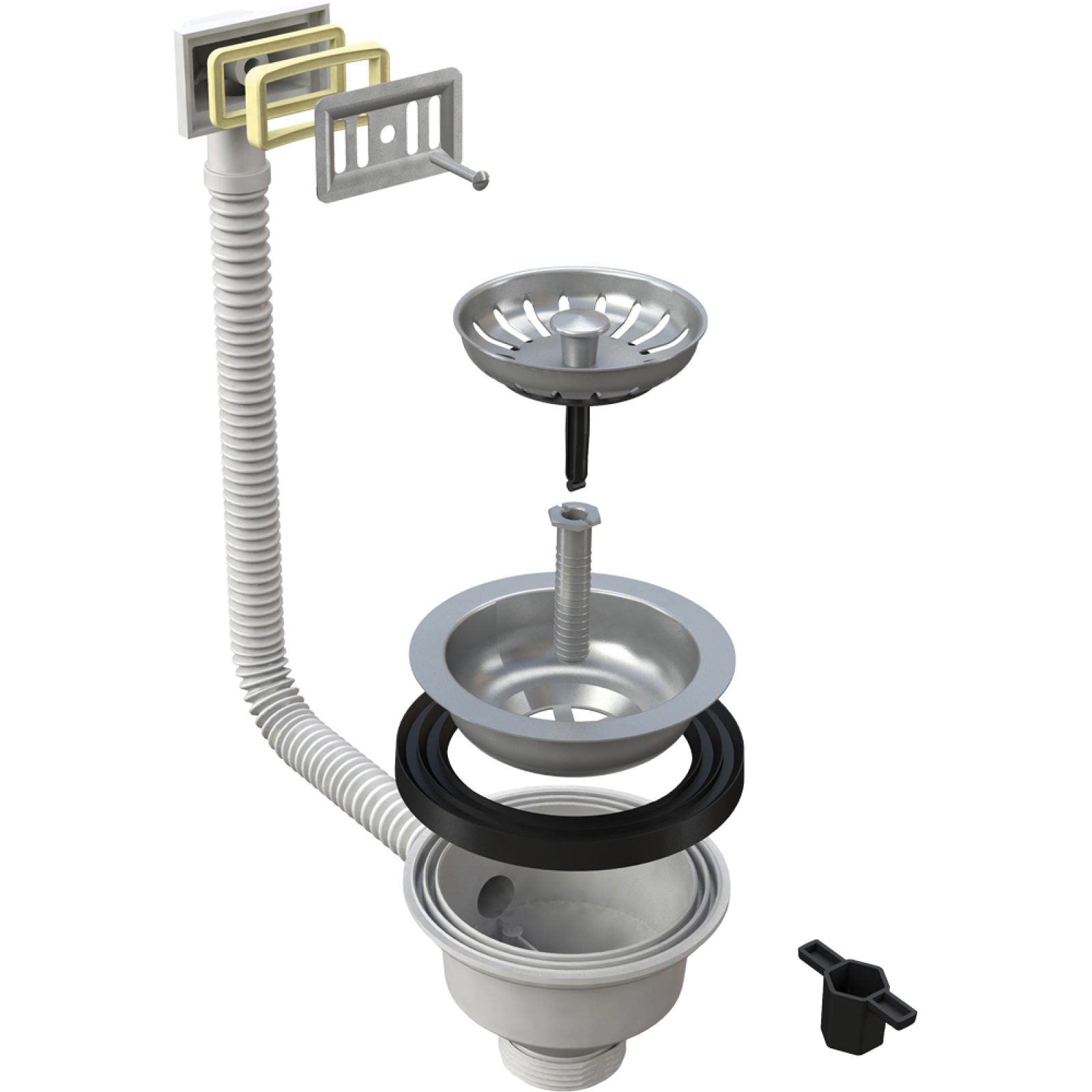 PILETTA "HOOKFLEX" PER LAVELLO INOX CON TROPPO PIENO A GRIGLIA RETTANGOLARE 1"1/2 x Ø110 mm