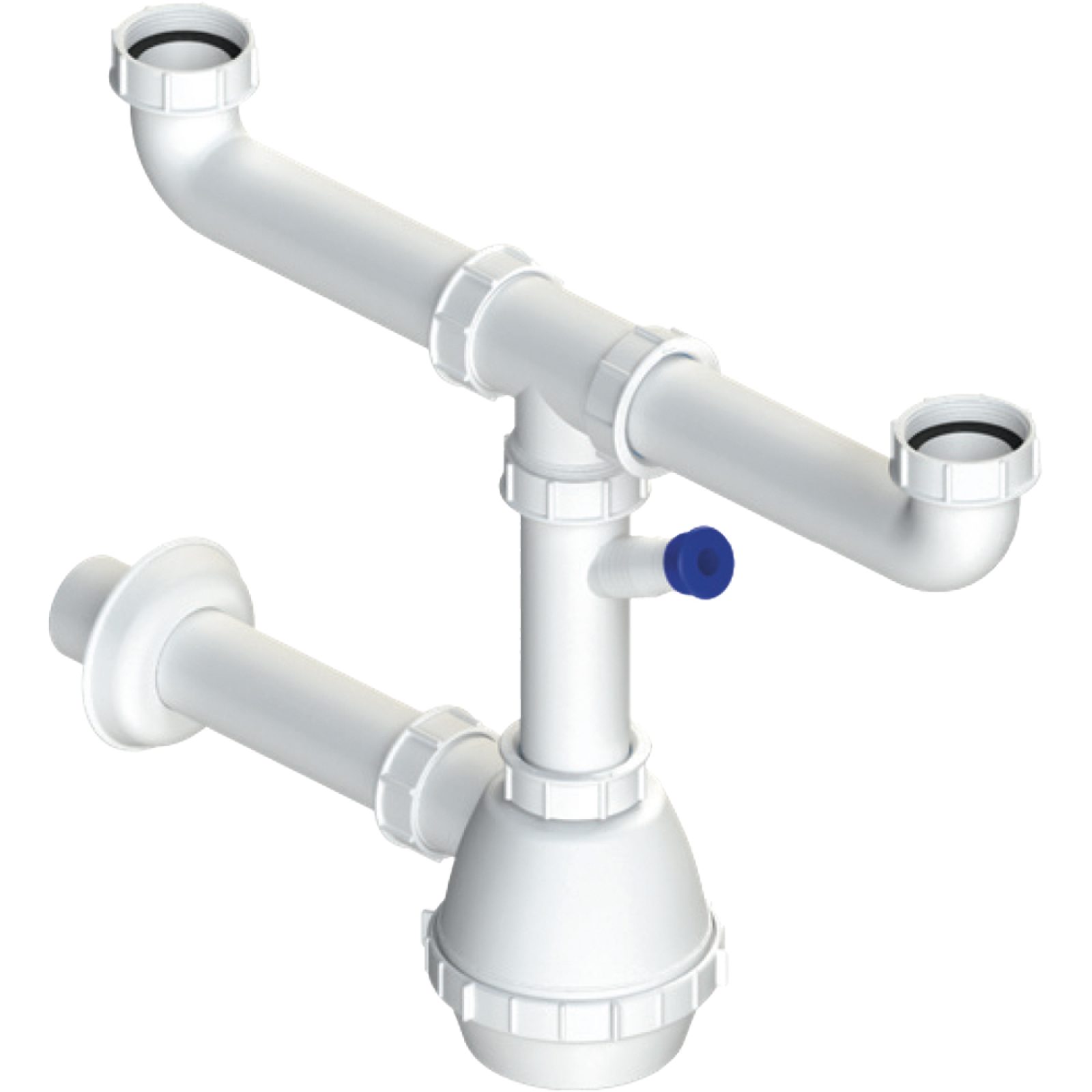 SIFONE PER LAVELLO A FIASCA A 2 VIE CON ATTACCO LAVASTOVIGLIE 1"1/2  x Ø40 mm