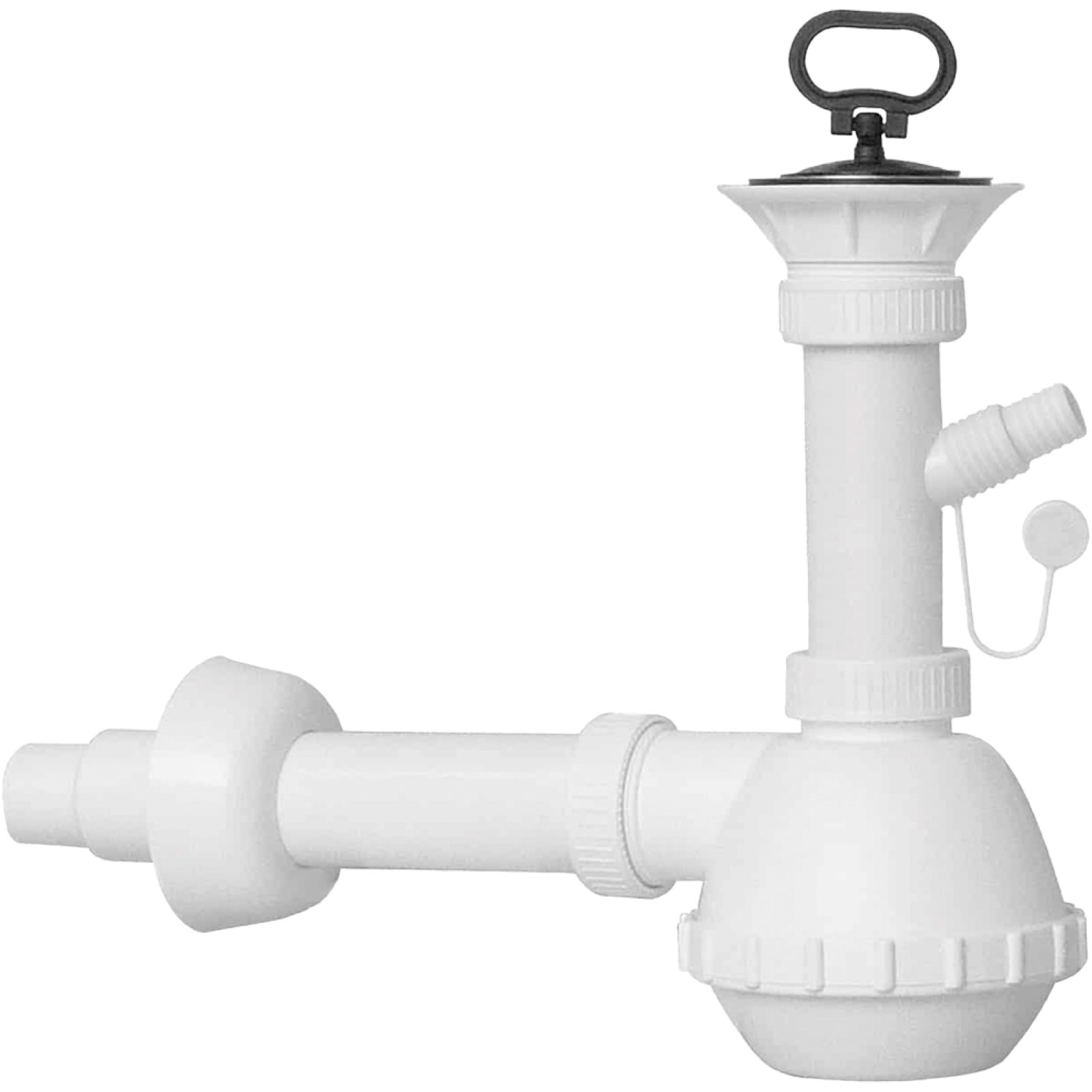 SIFONE PER LAVELLO A FIASCA A 1 VIA CON PILETTA E ATTACCO LAVATRICE 1"1/2 x Ø32/40 mm