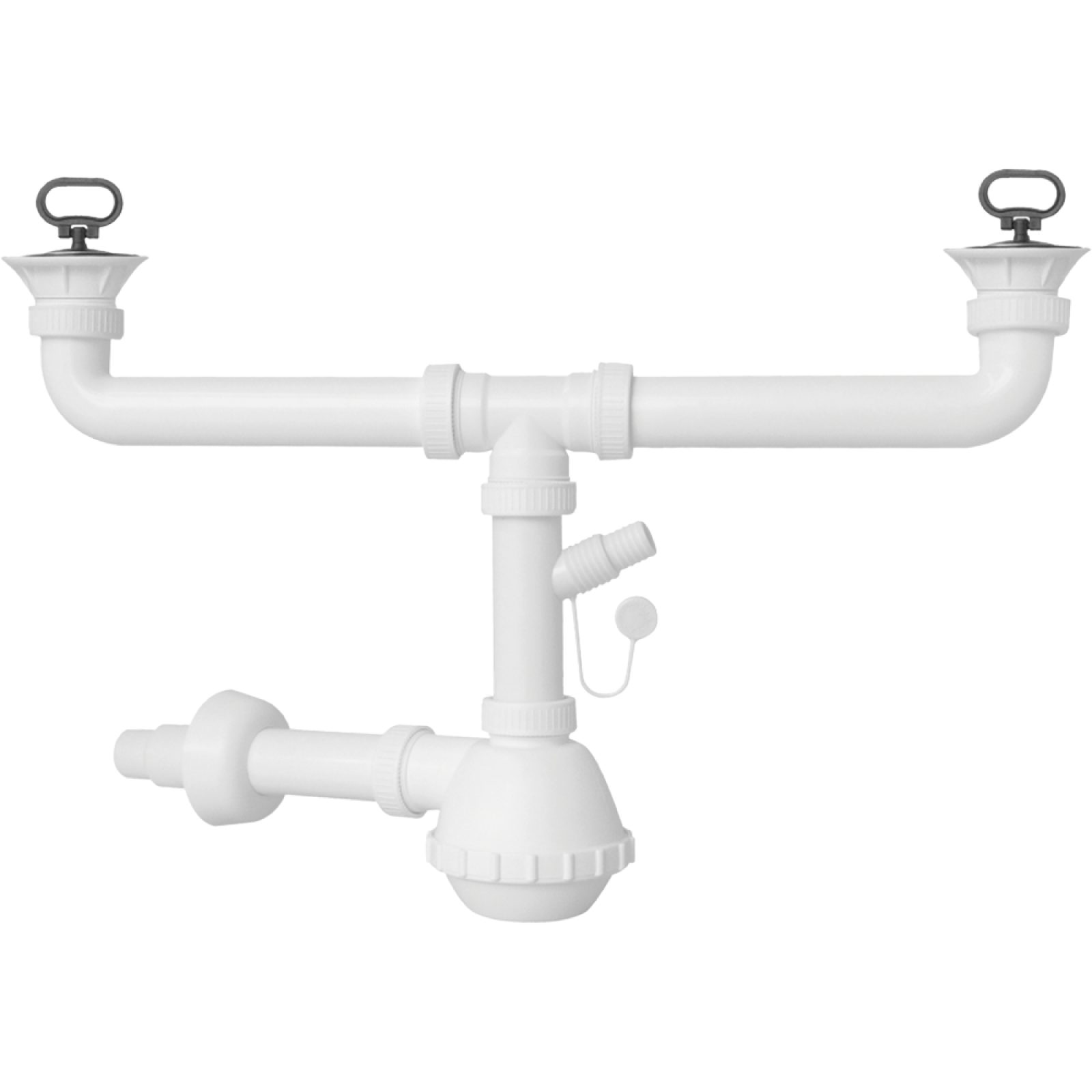 SIFONE PER LAVELLO A FIASCA A 2 VIE CON PILETTE E ATTACCO LAVASTOVIGLIE 1"1/2 x Ø32/40 mm