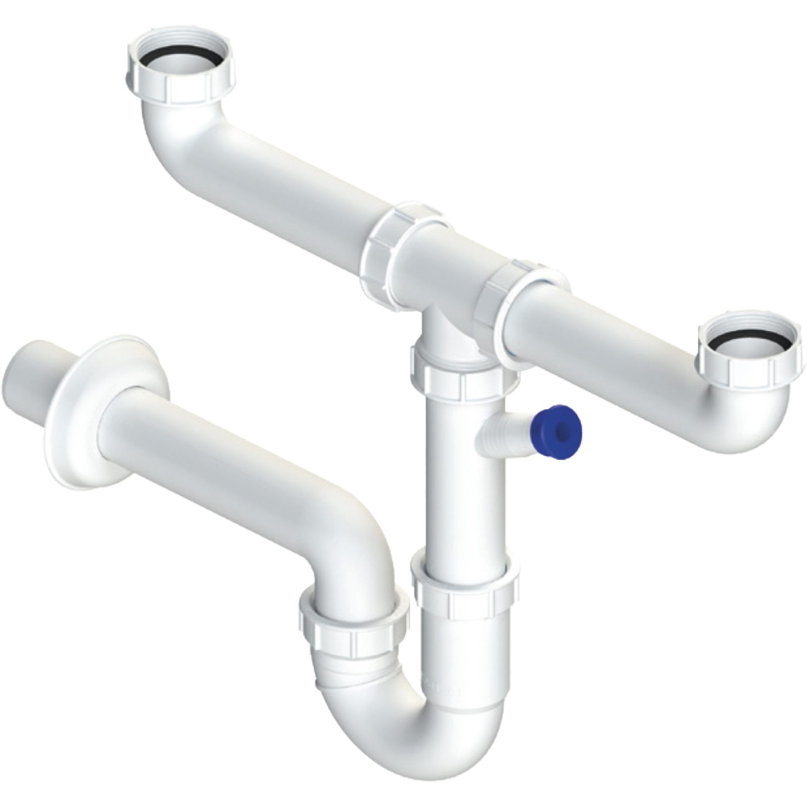 SIFONE PER LAVELLO AUTOPULENTE A 2 VIE CON ATTACCO LAVASTOVIGLIE 1"1/2 x Ø40 mm