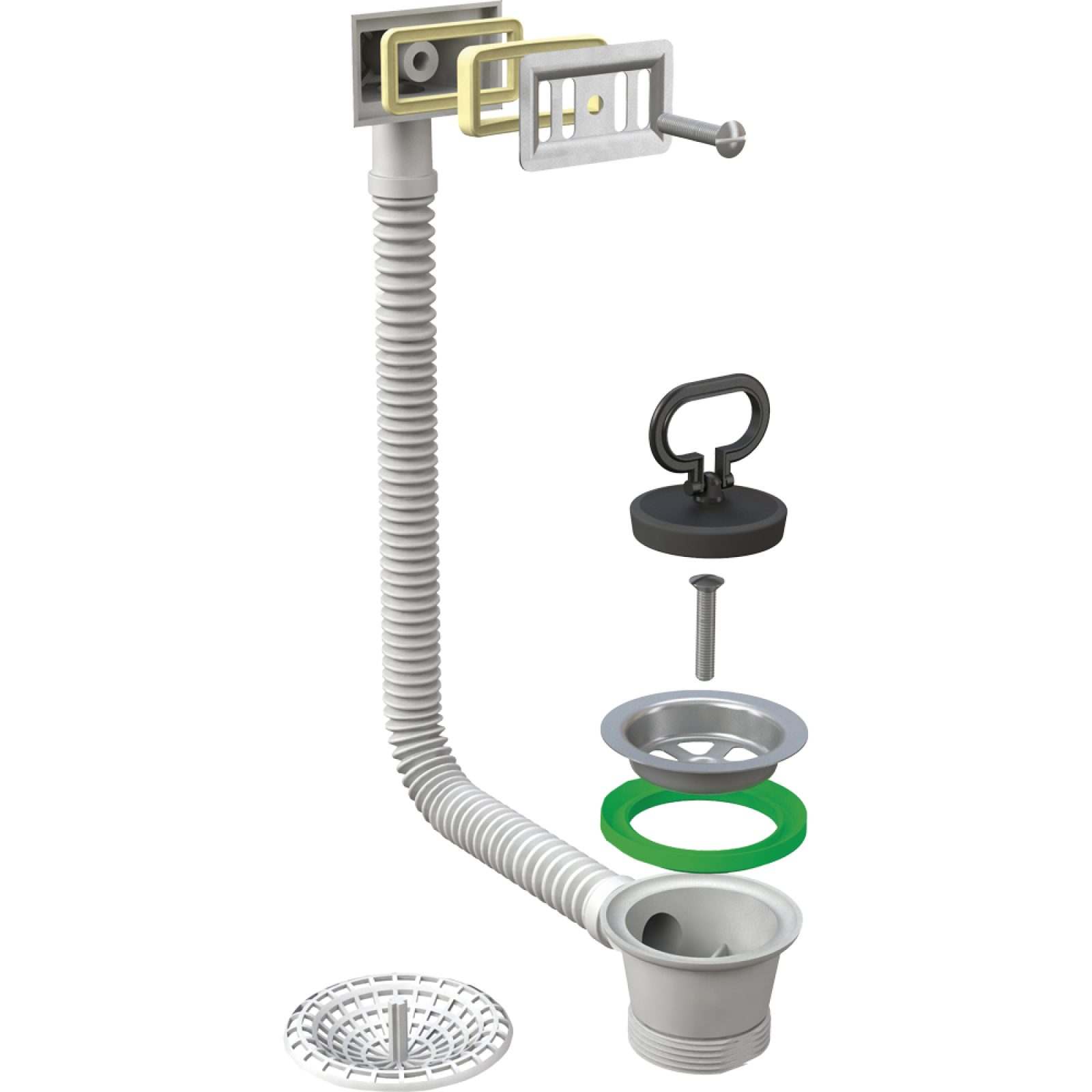 PILETTA PER LAVELLO INOX CON TROPPO PIENO A GRIGLIA RETTANGOLARE 1"1/2 x Ø70 mm