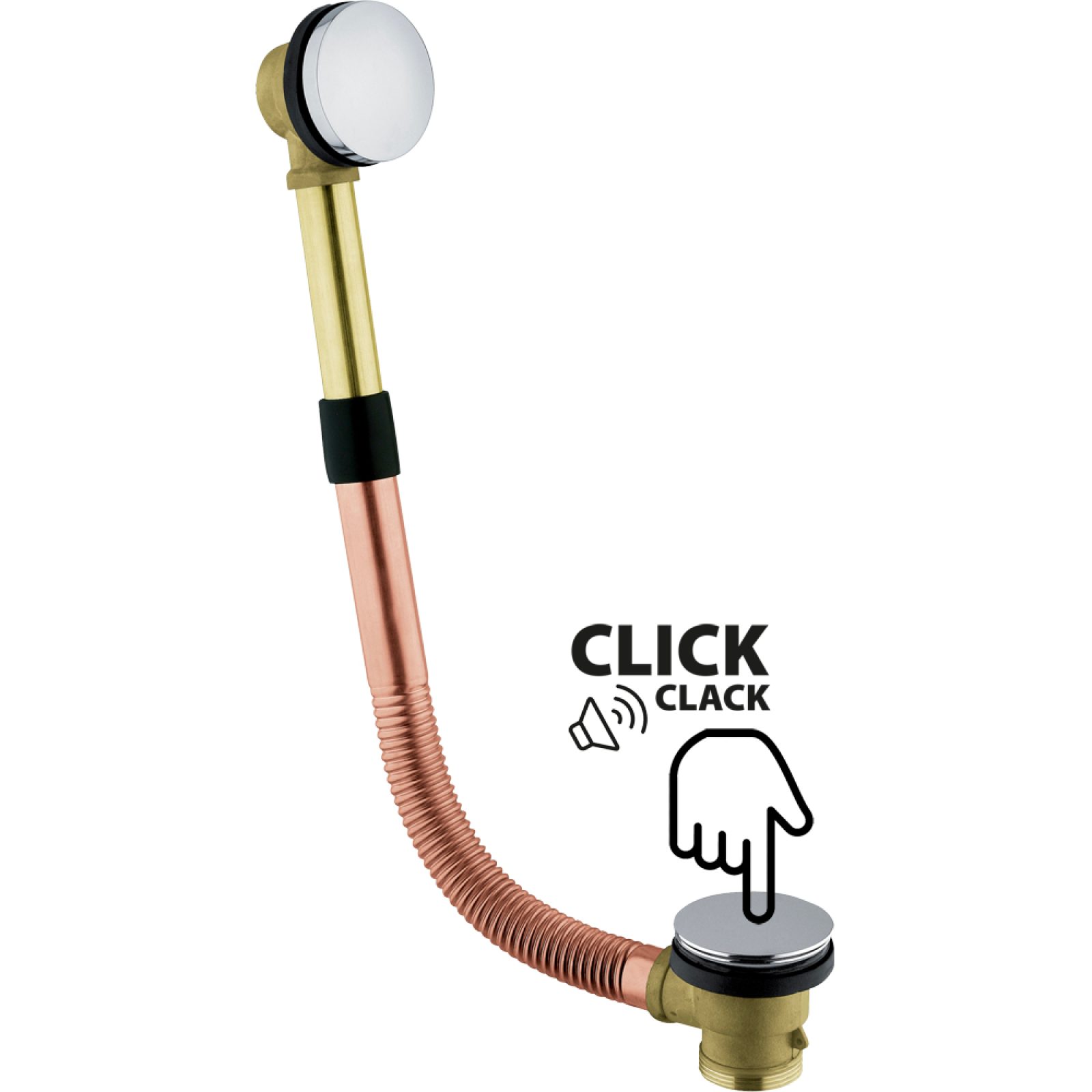 COLONNA DI SCARICO VASCA IN OTTONE CON TAPPO CLICK-CLACK c/seduta 56-65 cm