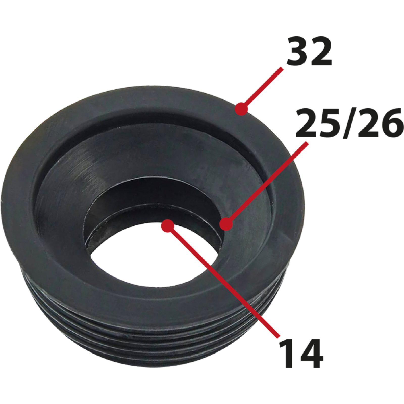 MORSETTO PER CURVE TECNICHE Ø 32 IN GOMMA NERA Øi.25/26 - 14 mm