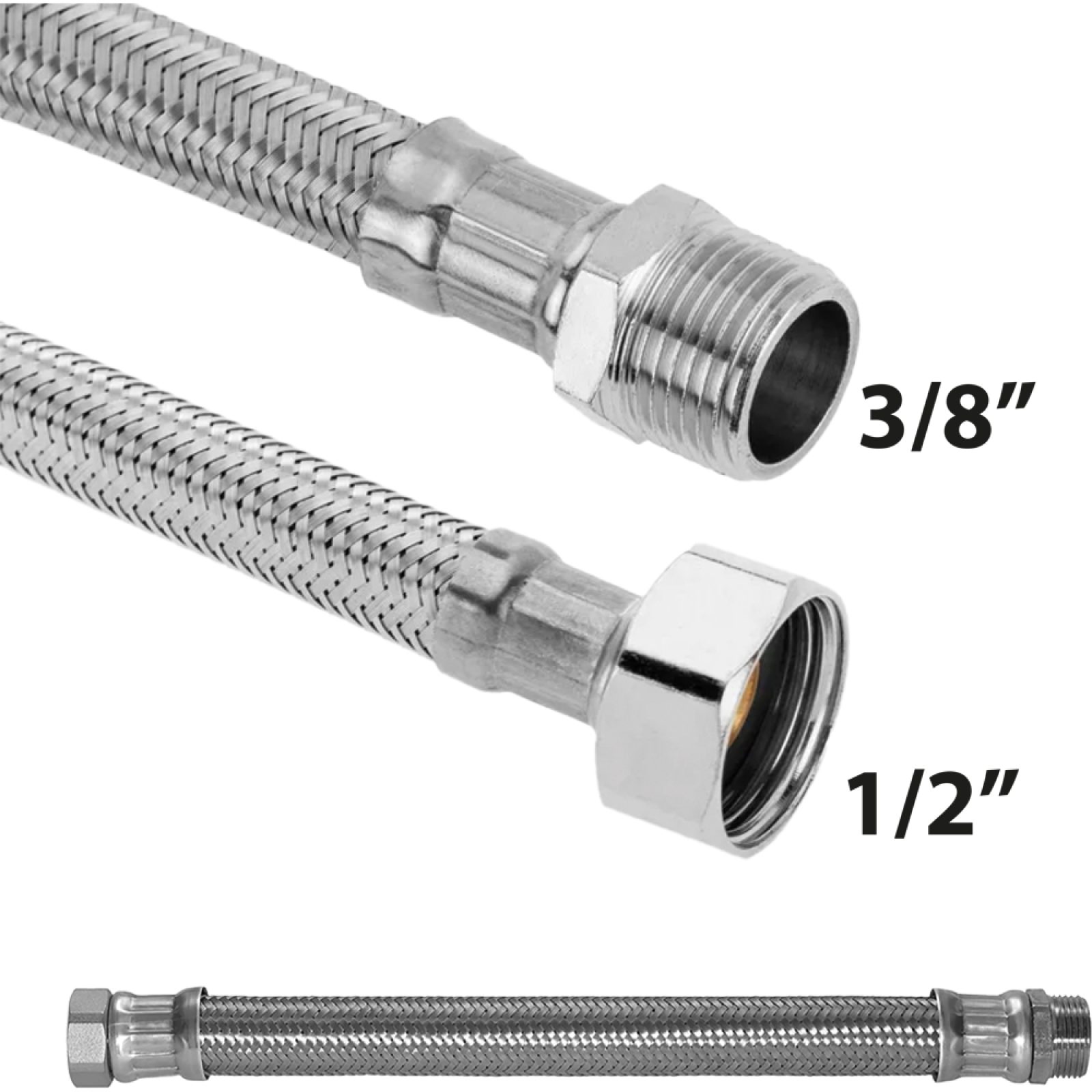 FLESSIBILE IN ACCIAIO INOX M3/8" X 1/2"F 60 cm