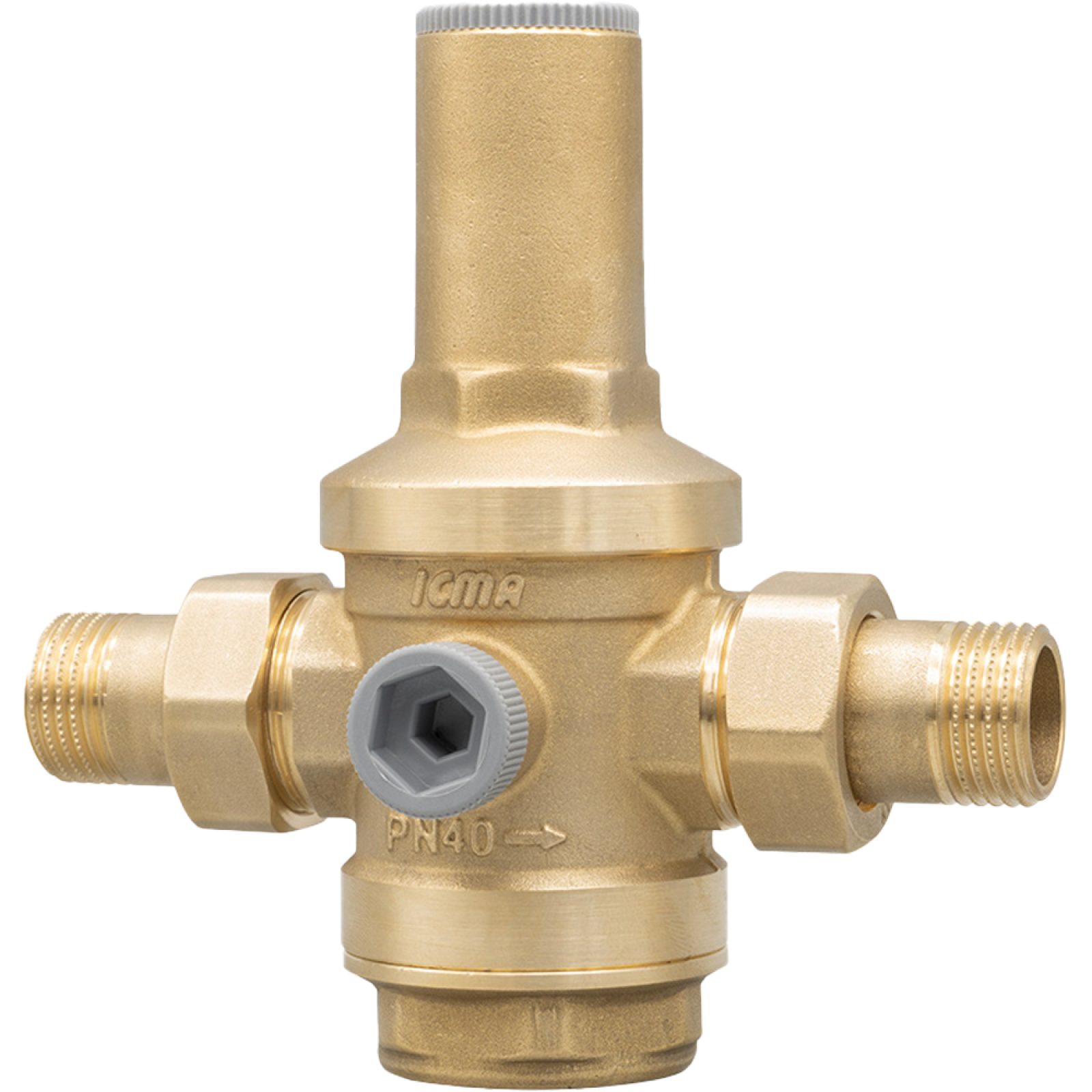 RIDUTTORE DI PRESSIONE ACQUA A PISTONE CON ATTACCHI BOCCHETTONE MM 1"1/4