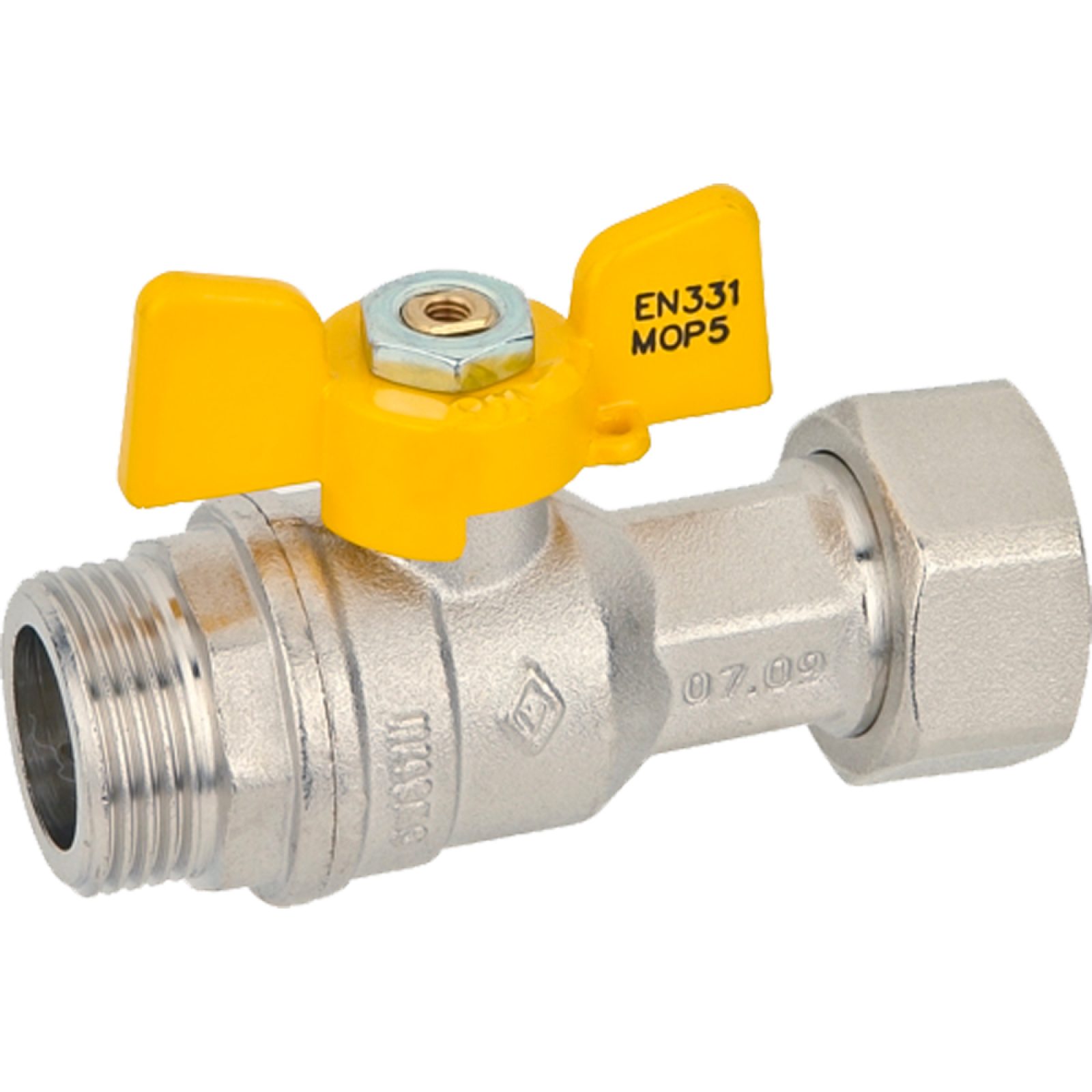 VALVOLA A SFERA GAS M/F CON DADO GIREVOLE E FARFALLA IN ALLUMINIO BUGATTI 3/4"M x 3/4"G