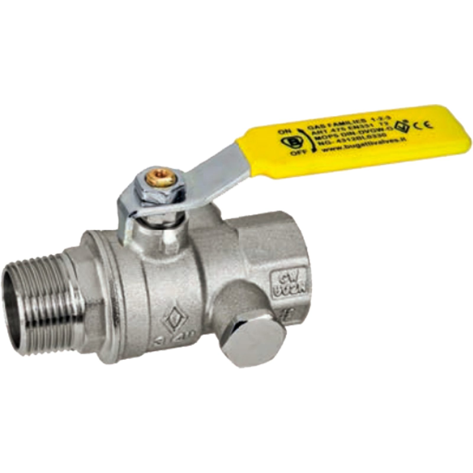 VALVOLA A SFERA GAS M/F CON PRESA DI PRESSIONE E LEVA IN ACCIAIO BUGATTI 1" - DN25