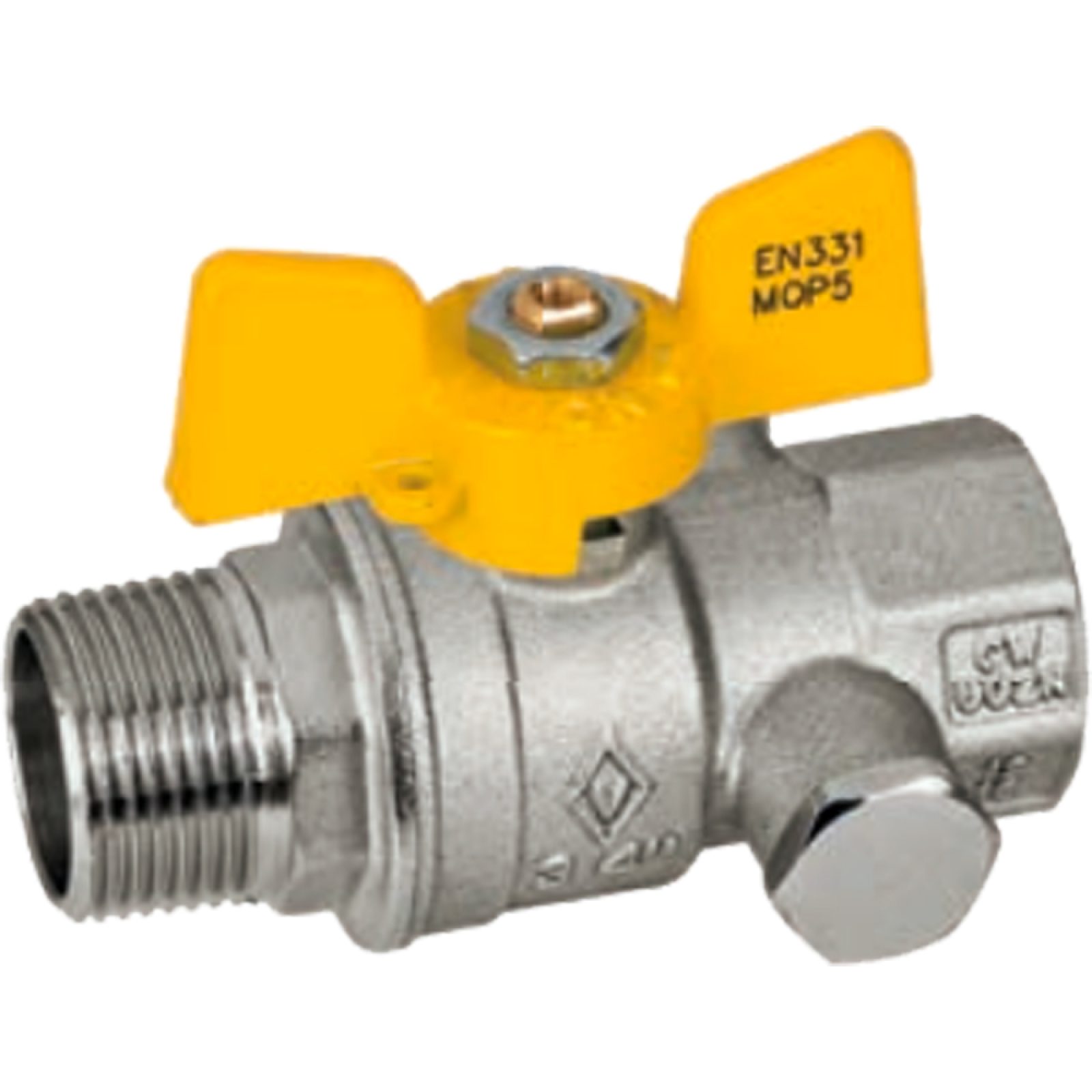 VALVOLA A SFERA GAS M/F CON PRESA DI PRESSIONE E FARFALLA IN ALLUMINIO BUGATTI 1"M x 1/4"F - DN25