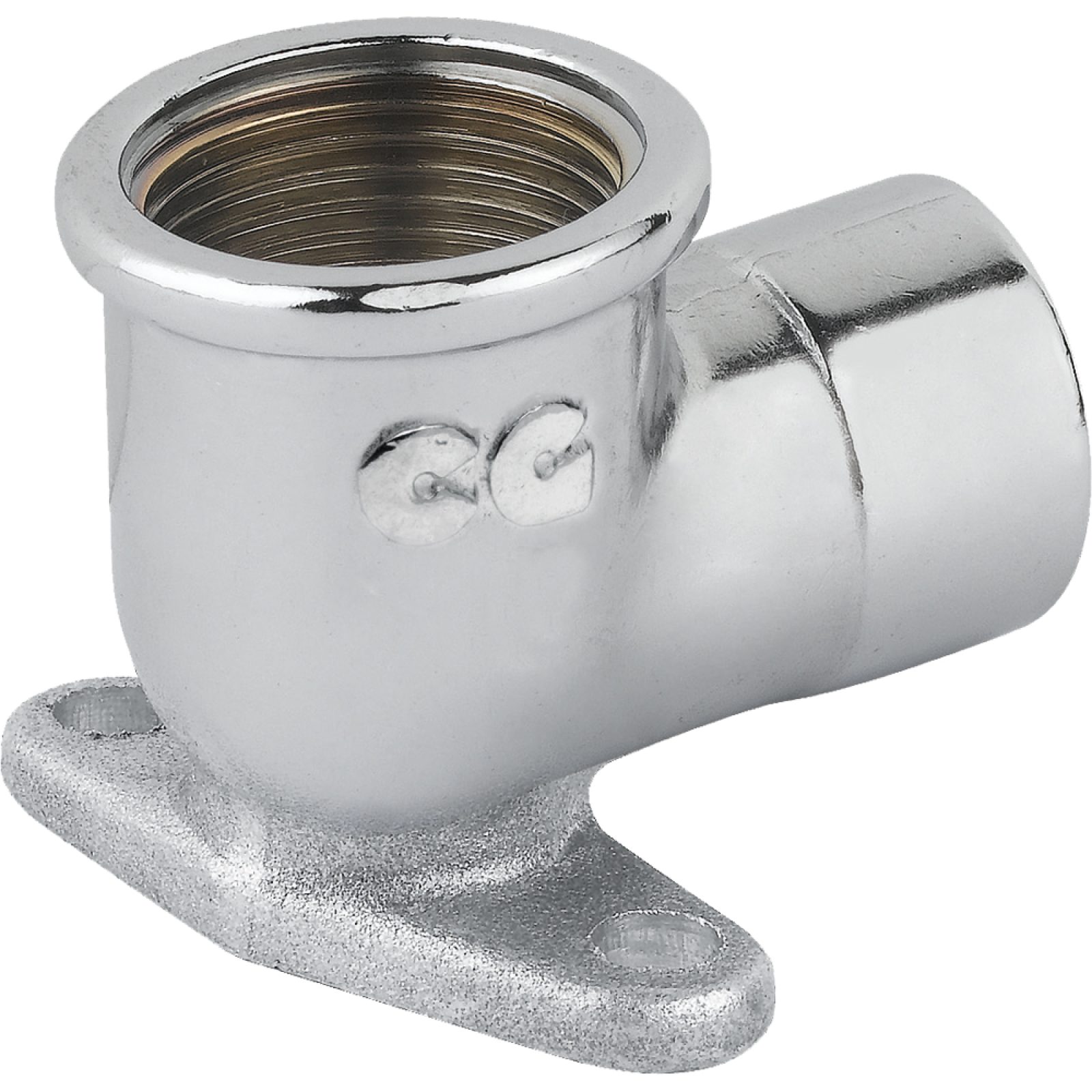 GOMITO FEMMINA/FEMMINA CON FLANGIA IN OTTONE CROMATO 1/2" x 1/2"