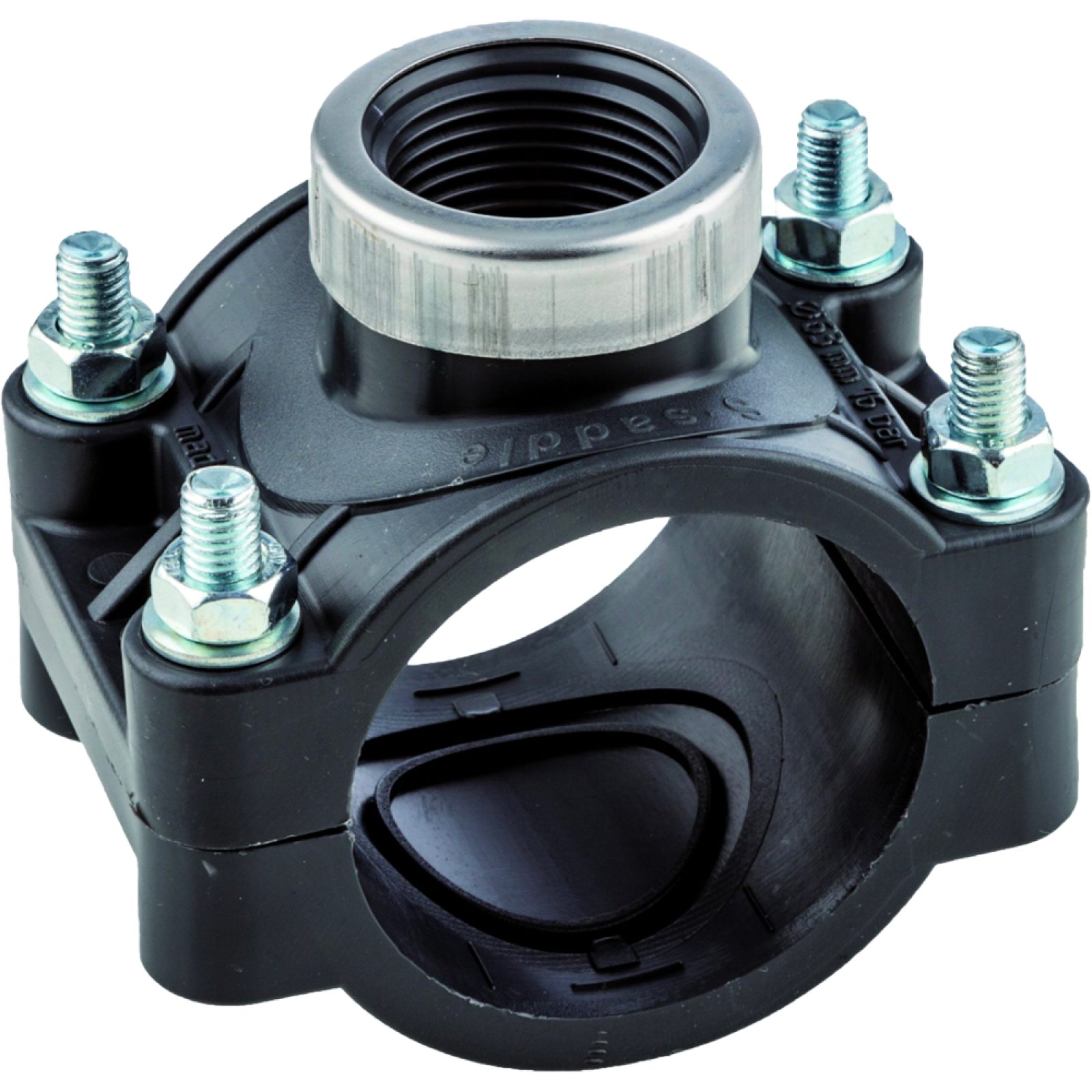 PRESA A STAFFA PN10 CON ANELLO DI RINFORZO IN ACCIAIO INOX UNIDELTA Ø90 x 2"F - 4 Fori