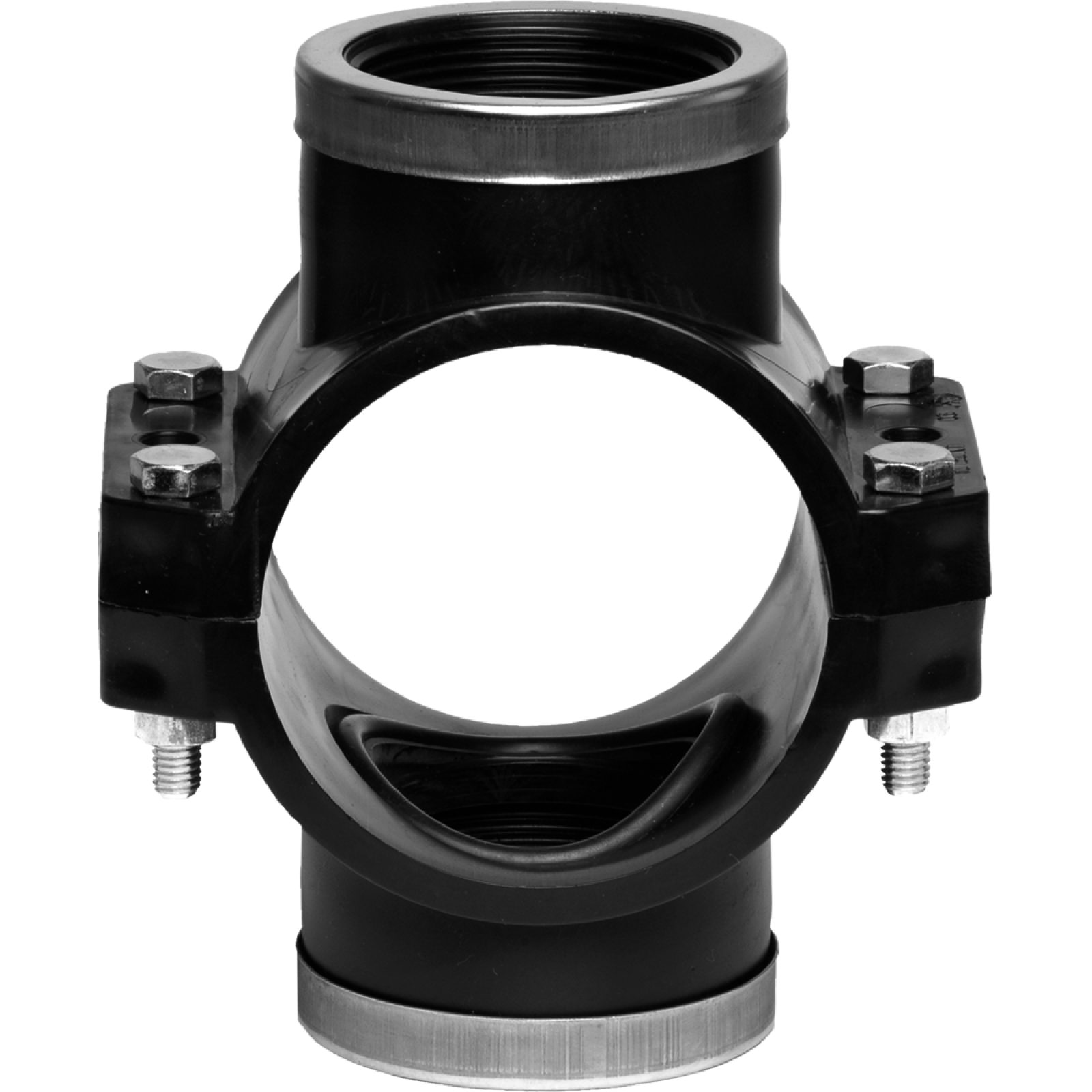 PRESA A STAFFA DOPPIA PN10 CON ANELLO DI RINFORZO IN ACCIAIO INOX UNIDELTA Ø63 x 1"1/2 F - 4 Fori