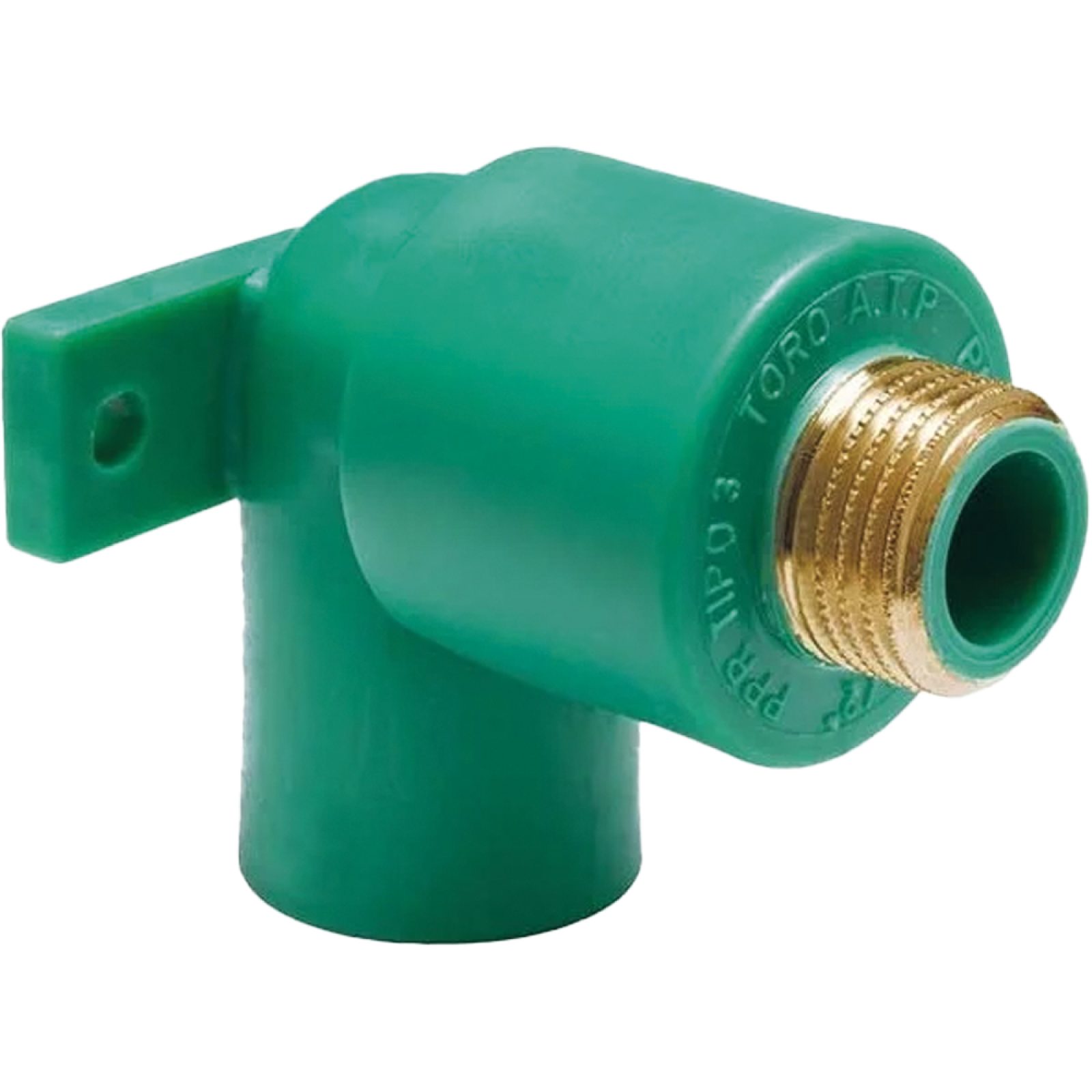 GOMITO FILETTATO MASCHIO CON STAFFA IN PPR VERDE PN25 Ø20 x 1/2"M