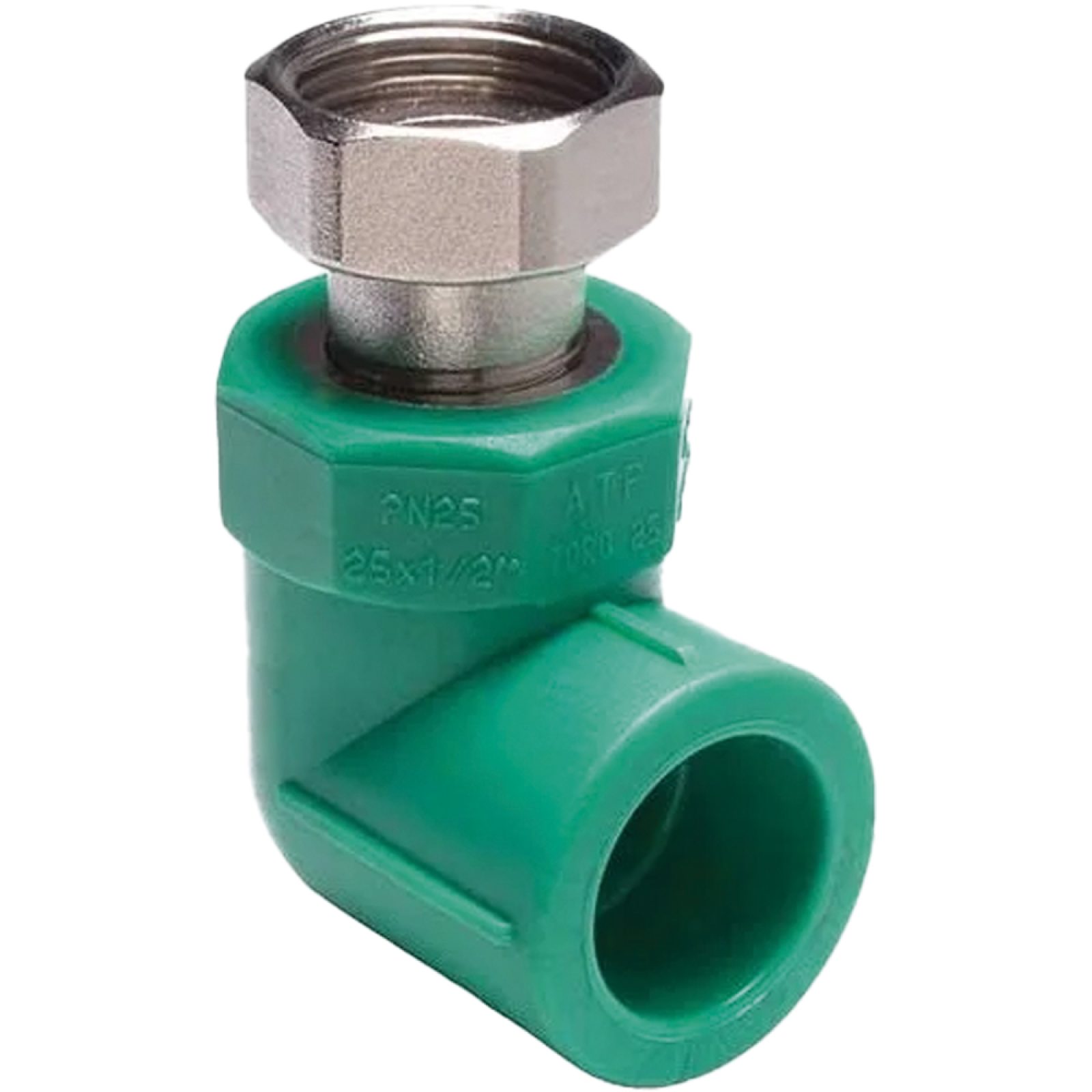 GOMITO FILETTATO FEMMINA CON CODOLO E DADO IN PPR VERDE PN 25 Ø32 x 1"F G
