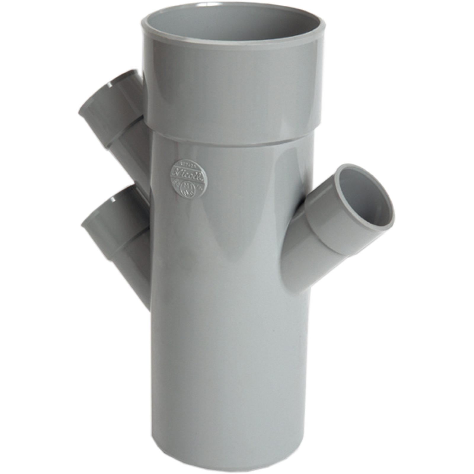 DERIVAZIONE TRIPLA PARALLELA 45° MASCHIO/FEMMINA AD INCOLLAGGIO IN PVC NICOLL Ø100 x Ø40/40/40