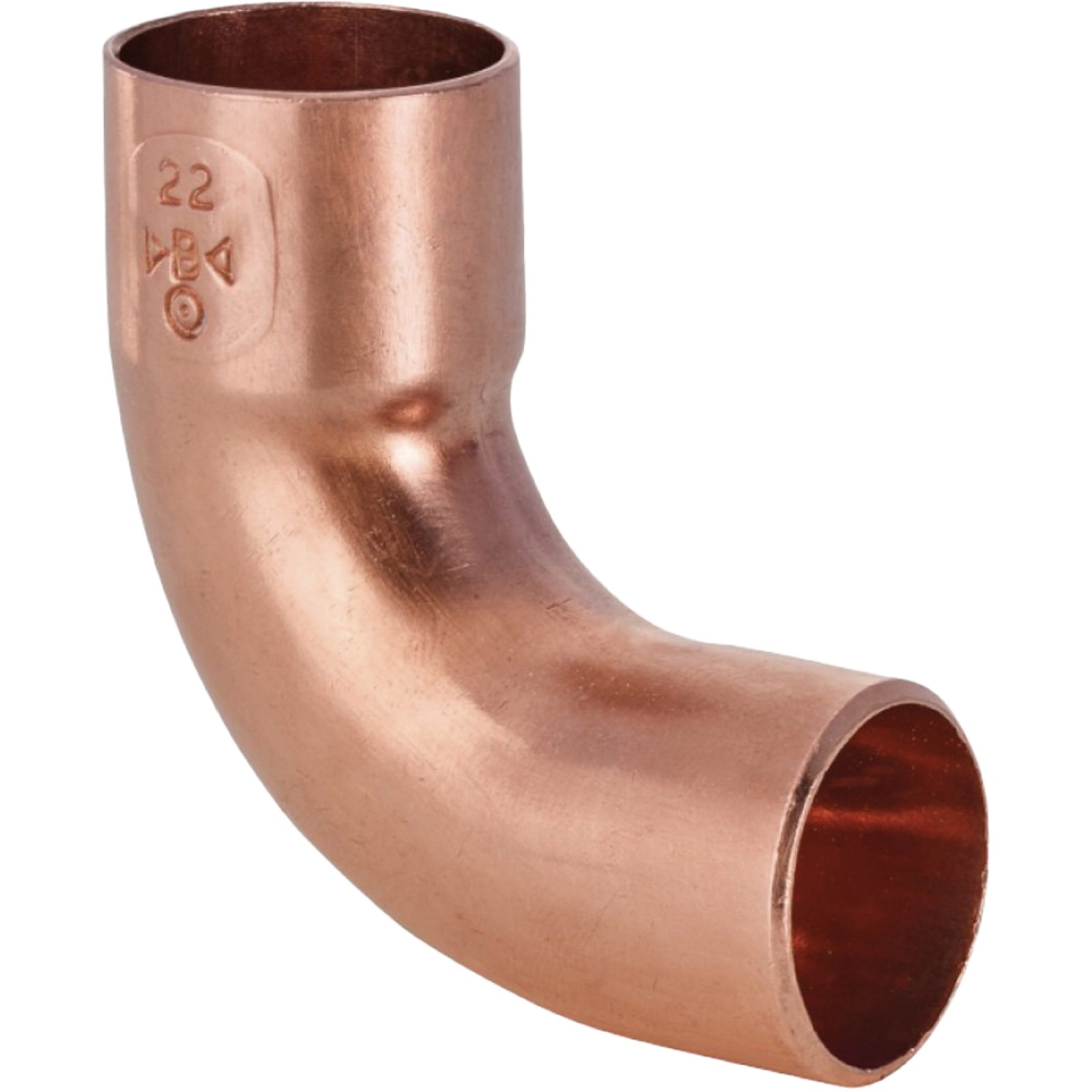 CURVA A 90° A RAGGIO LARGO IN RAME MASCHIO/FEMMINA A SALDARE Ø54 x 54 mm