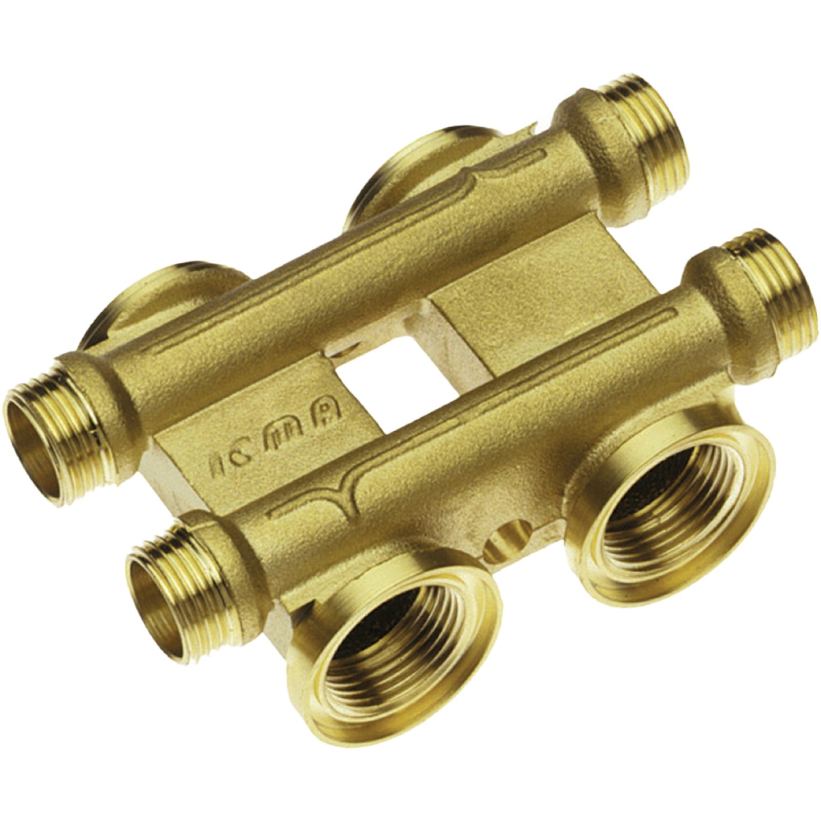 COLLETTORE COMPLANARE MASCHIO/FEMMINA PER TUBO RAME/PEX/MULTISTRATO ICMA 3/4" (2x2) - 1/2"M (2x2)