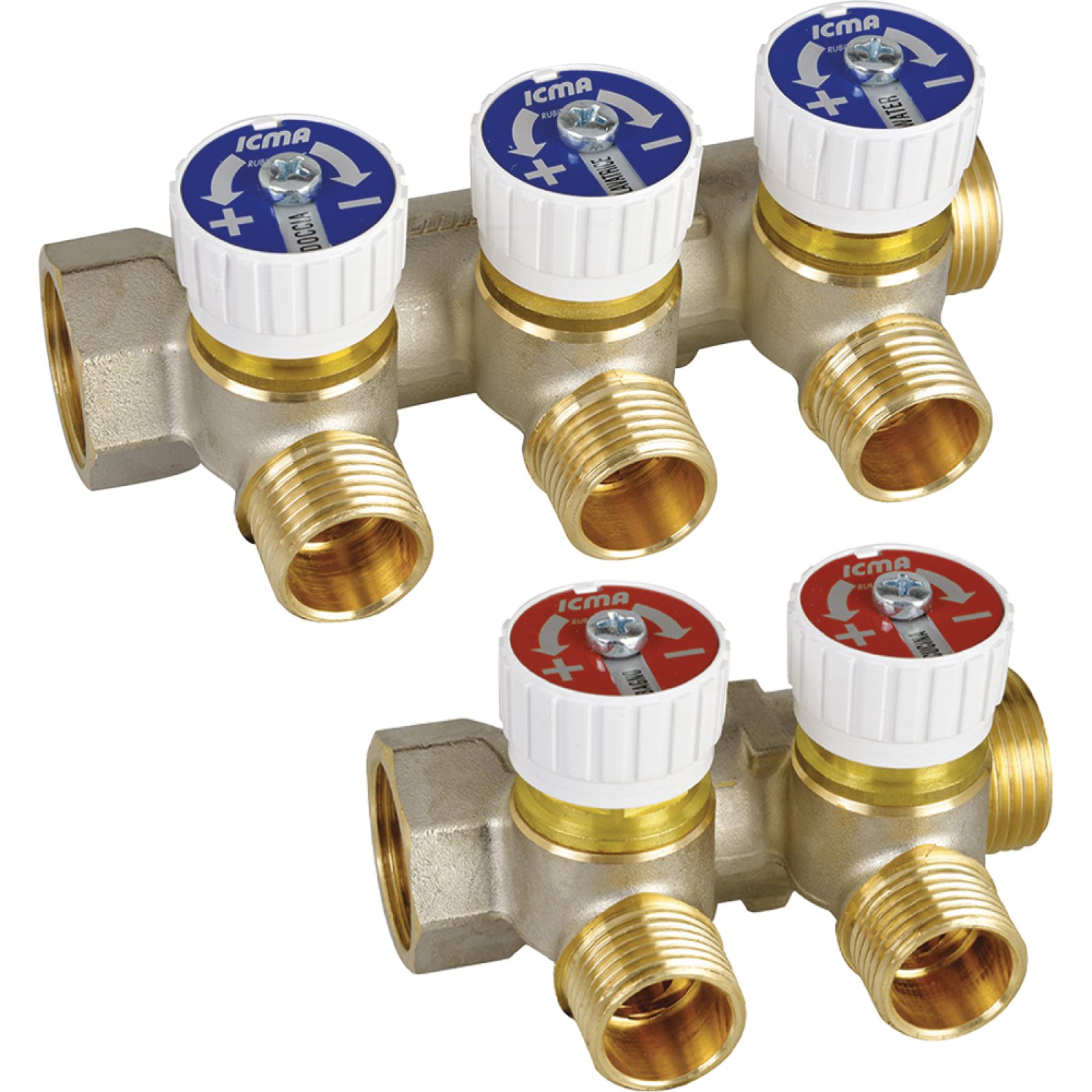 COLLETTORE LINEARE MASCHIO/FEMMINA 1" CON RUBINETTI MOD.228 ICMA 3 vie da M24x1