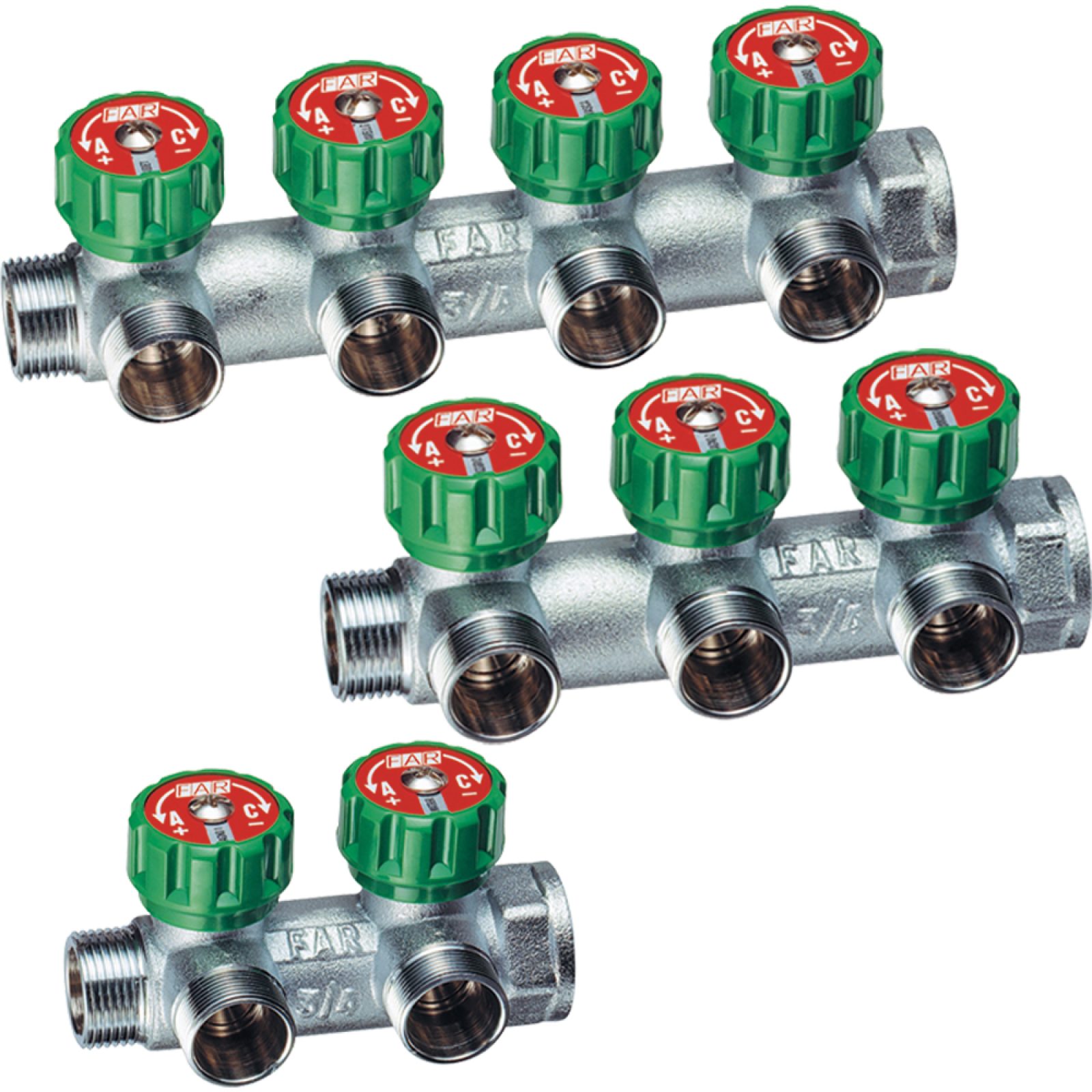 COLLETTORE LINEARE MASCHIO/FEMMINA 1" CON RUBINETTI DI ARRESTO FAR 4 Vie 24x19