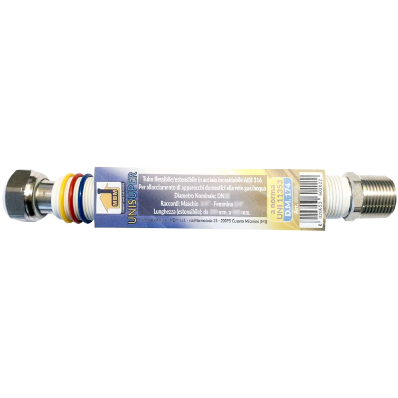 FLESSIBILE INOX ESTENDIBILE PER ACQUA e GAS M/F CON RIVESTIMENTO BIANCO L.300 x 600 mm - 1"