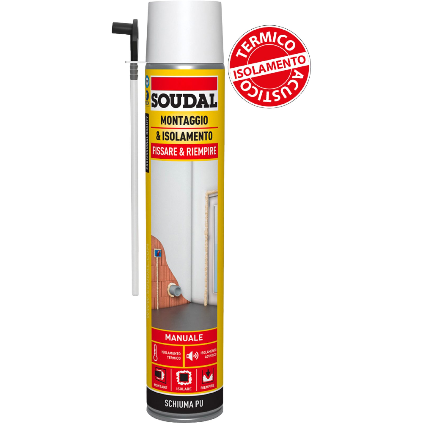 SCHIUMA POLIURETANICA PER MONTAGGIO E ISOLAMENTO "FISSARE E RIEMPIRE" SOUDAL 750 ml -  Per Pistola
