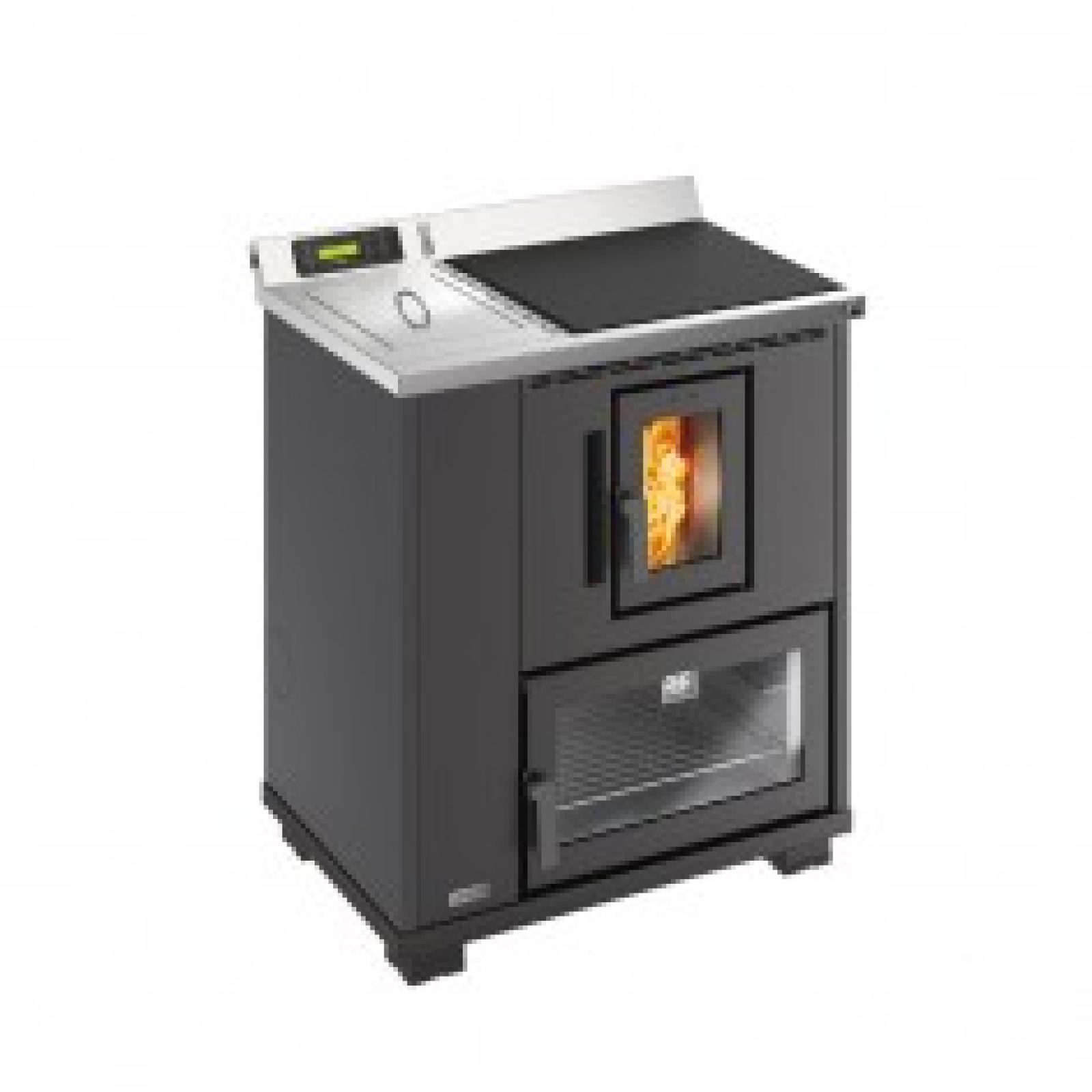 Termocucina a pellet Unical T.it k canalizzabile da 8,8 kW con piano cottura in ghisa e forno in acciaio nero